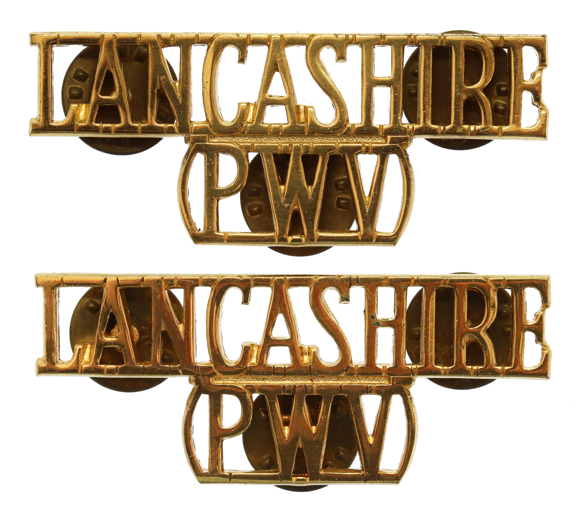 Pair of Lancashire Regiment (LANCASHIRE/PWV) Shoulder Titles
