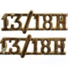 Pair of 13th/18th Hussars Anodised (Staybrite) Shoulder Titles