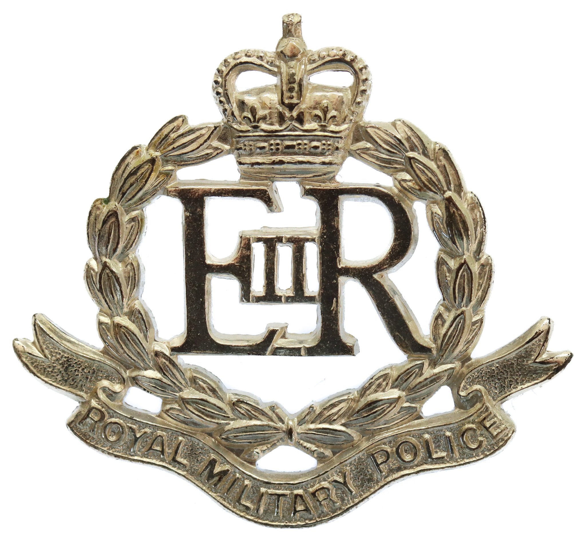 EIIR Royal Military Police (R.M.P.) Officer's Silvered Cap Badge