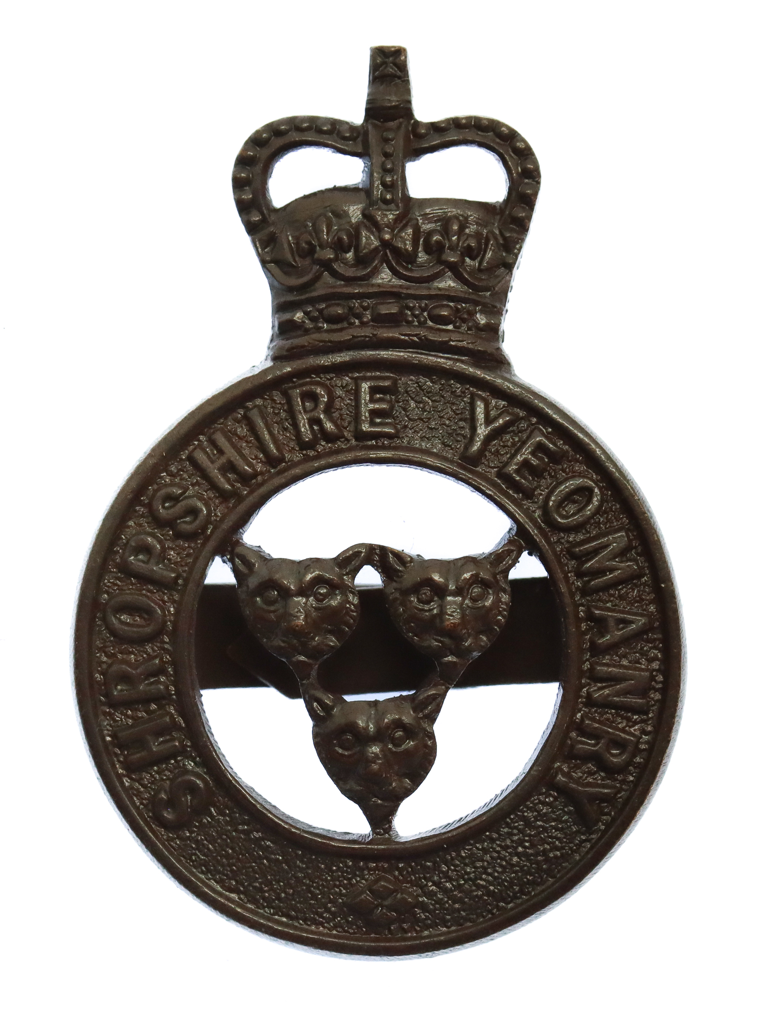 Shropshire Yeomanry Officer's Service Dress Cap Badge - Queen's Crown