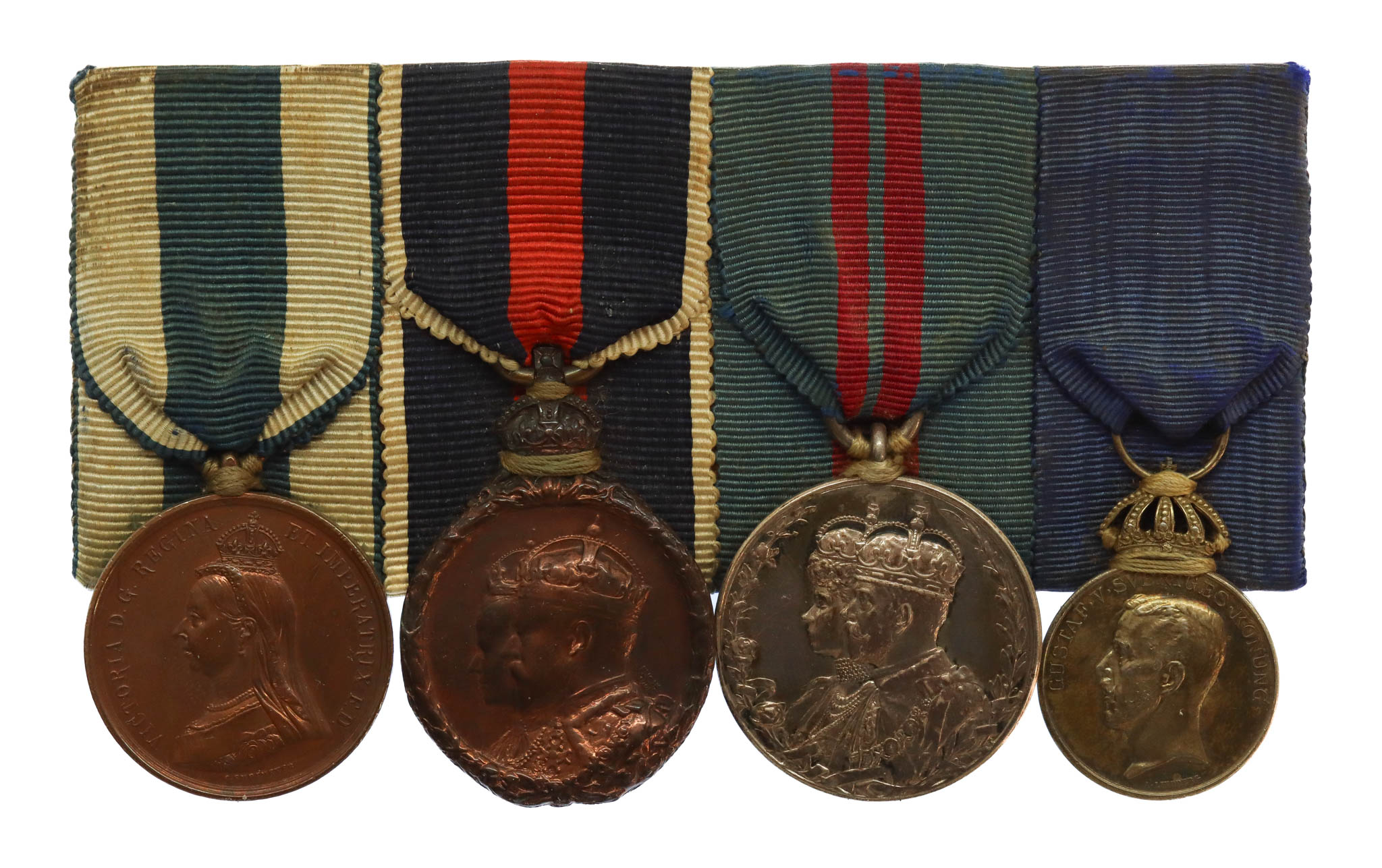 1897 Jubilee, 1902 Coronation, 1911 Coronation and King's Medal Gustav V Medal Group of Four - G. Bullimore
