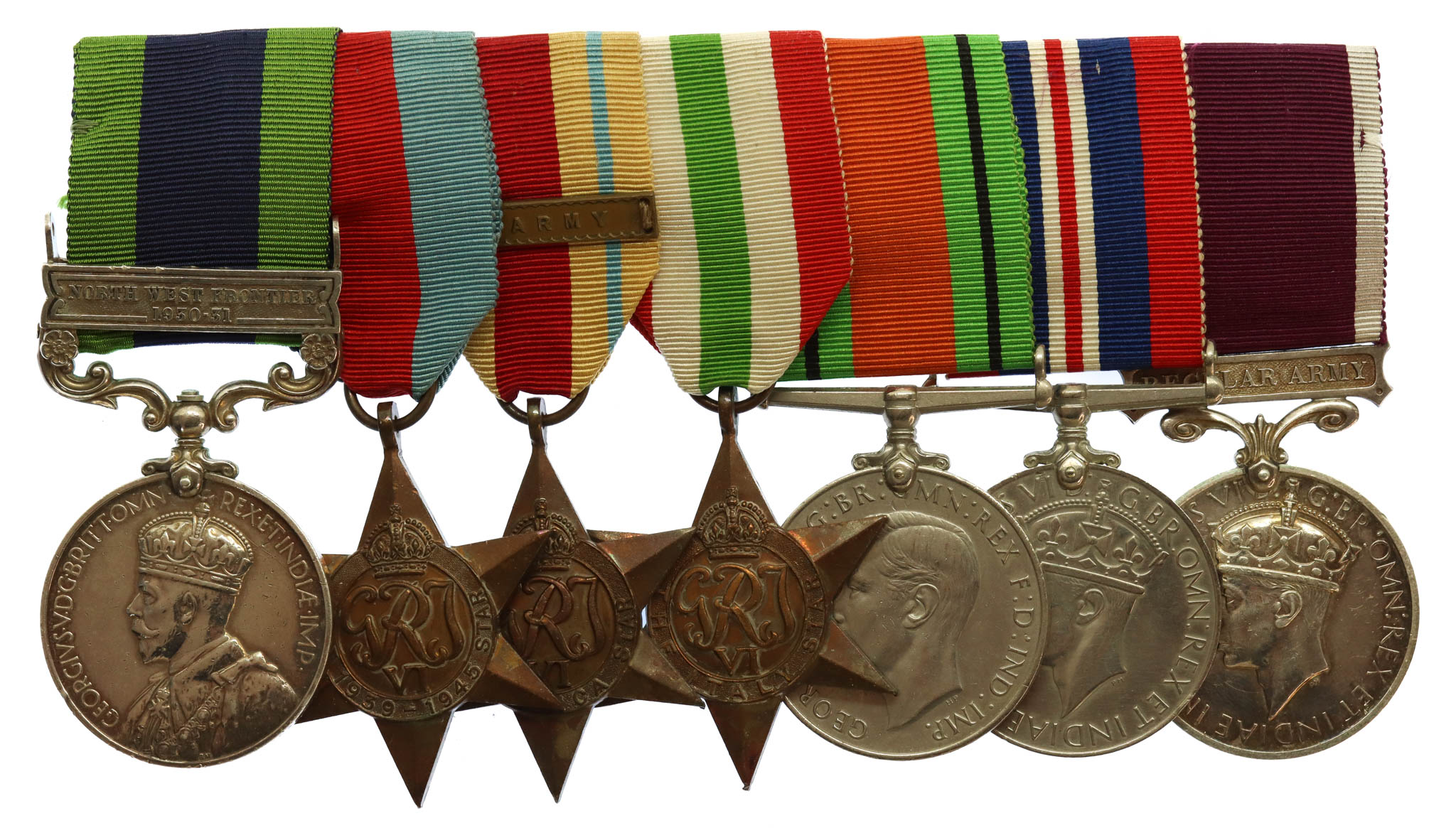 1908 IGS (Clasp - North West Frontier 1930-31) and WW2 Long Service & Good Conduct Medal Group of Seven - Colour Sergeant F.G. Leveratt, Essex Regiment