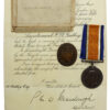 WW1 British War Medal with Box of Issue and Transmittal Document - Lieut. F.W. Gidley, 1/4th Bn. Essex Regiment - K.I.A., 27/3/17