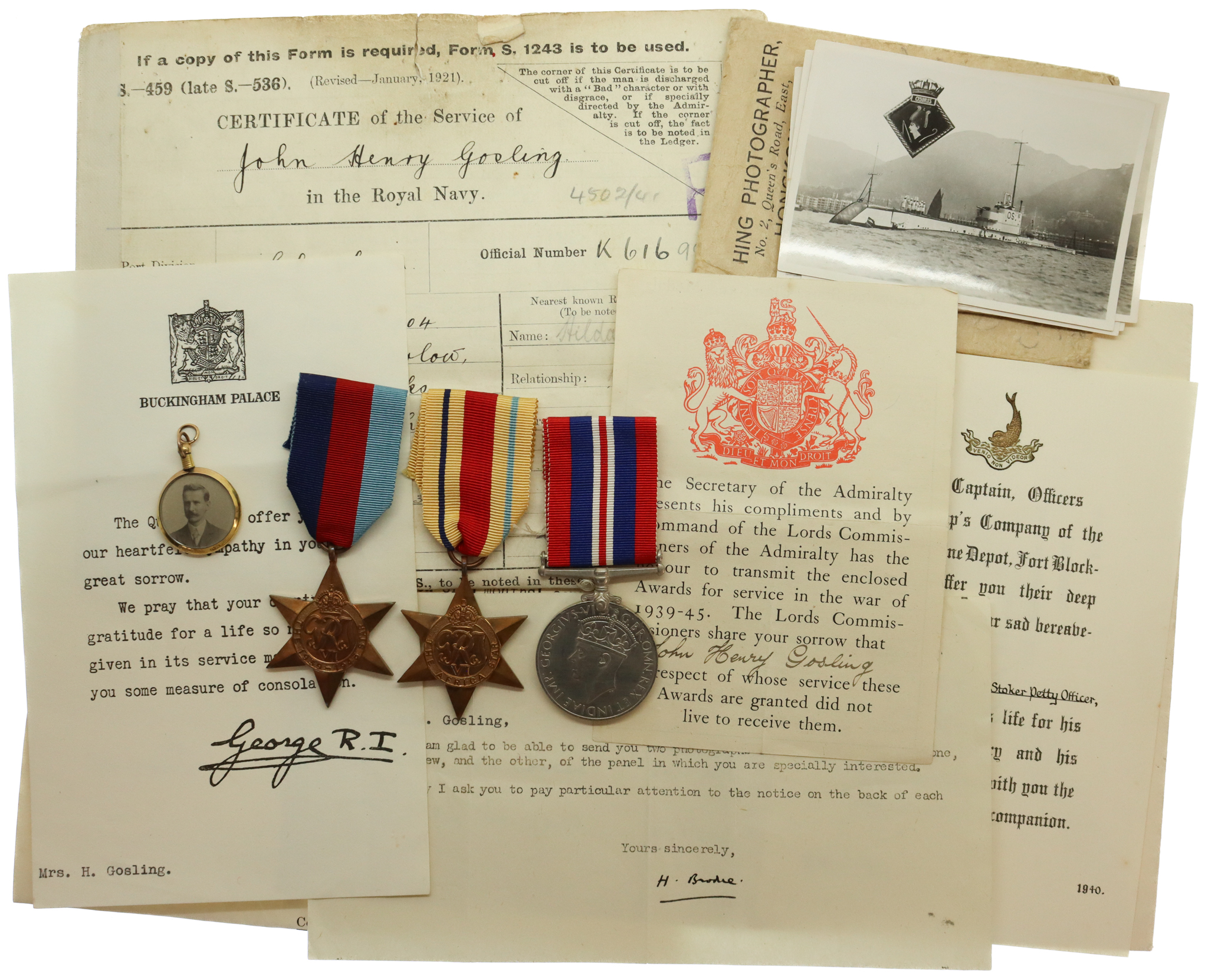 WW2 Gulf of Taranto Submarine Casualty Medal Group of Three - Stoker Petty Officer J.H. Gosling, Royal Navy, HM Submarine Odin