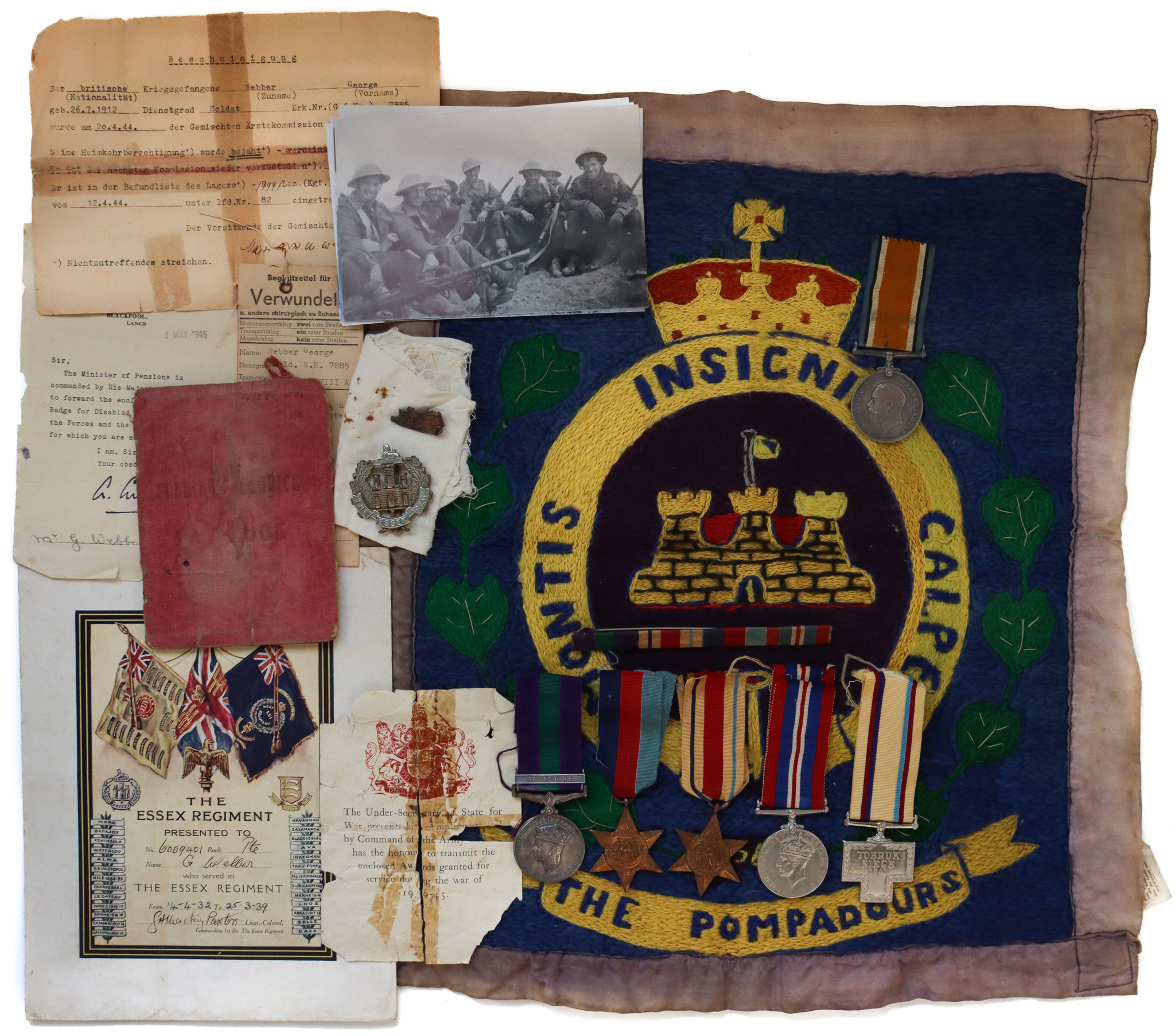 WW2 Siege of Tobruk Prisoner of War Medal Group with Fathers WW1 British War Medal - Pte. G.A. Webber, Essex Regiment