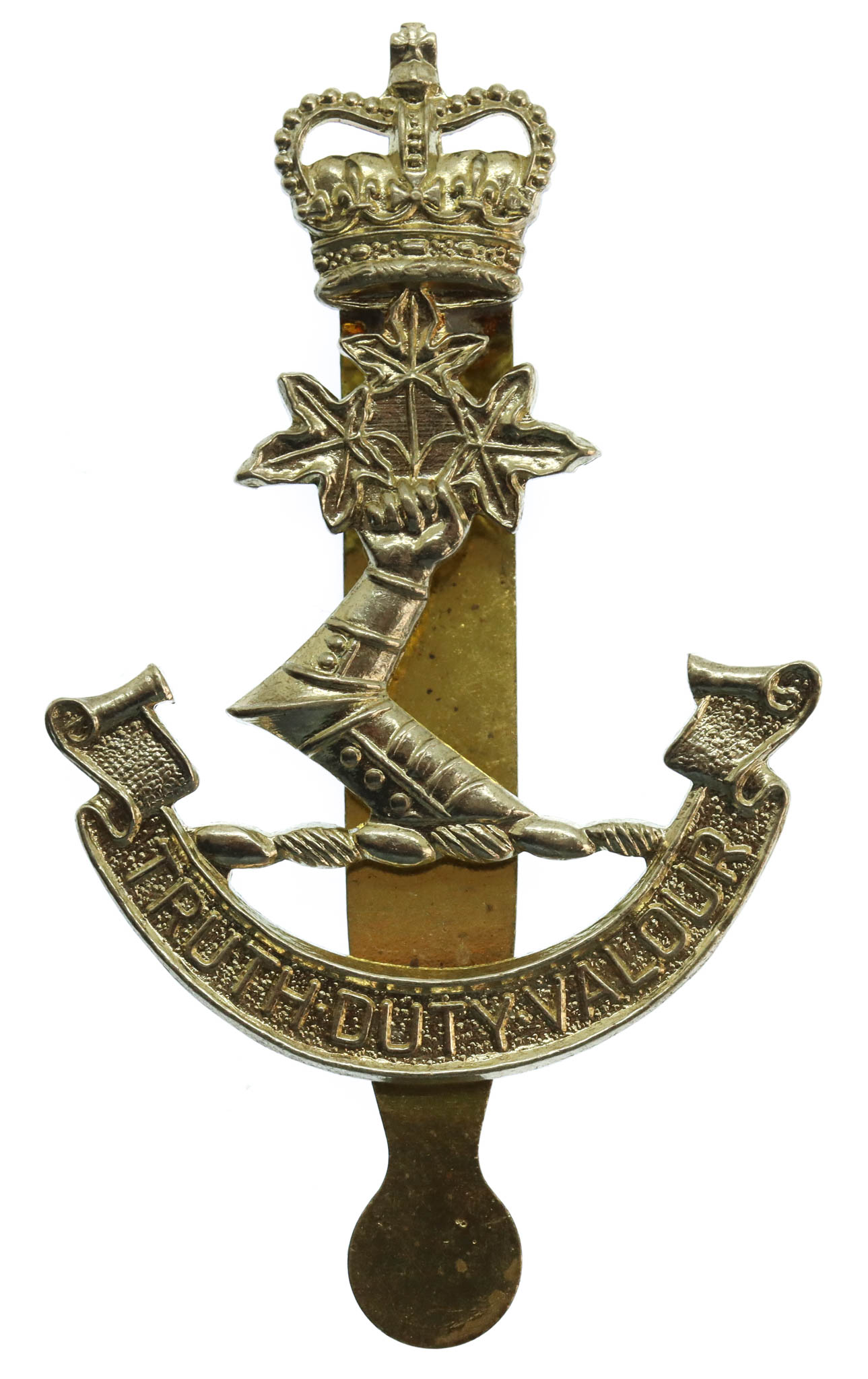 Royal Military College Canada (Truth - Duty - Valour) Cap Badge - Queen's Crown