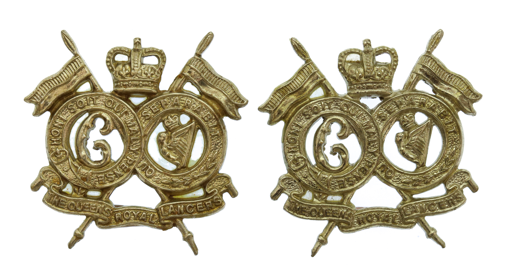 Pair of 16th/5th The Queen's Royal Lancers Collar Badges