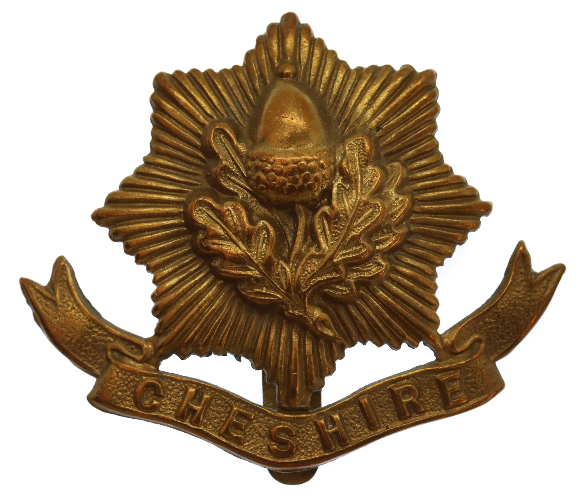Cheshire Regiment WW1 All Brass Economy Cap Badge