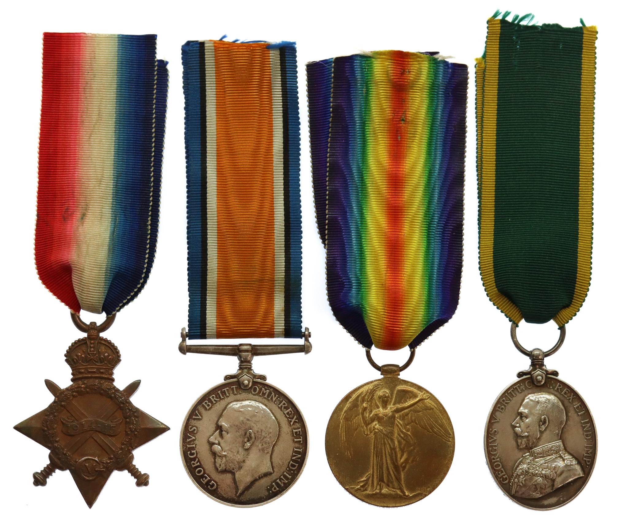 WW1 1914-15 Star, British War Medal, Victory Medal and Territorial Efficiency Medal Group of Four - Pte. J.E. Harrison, Royal Army Medical Corps