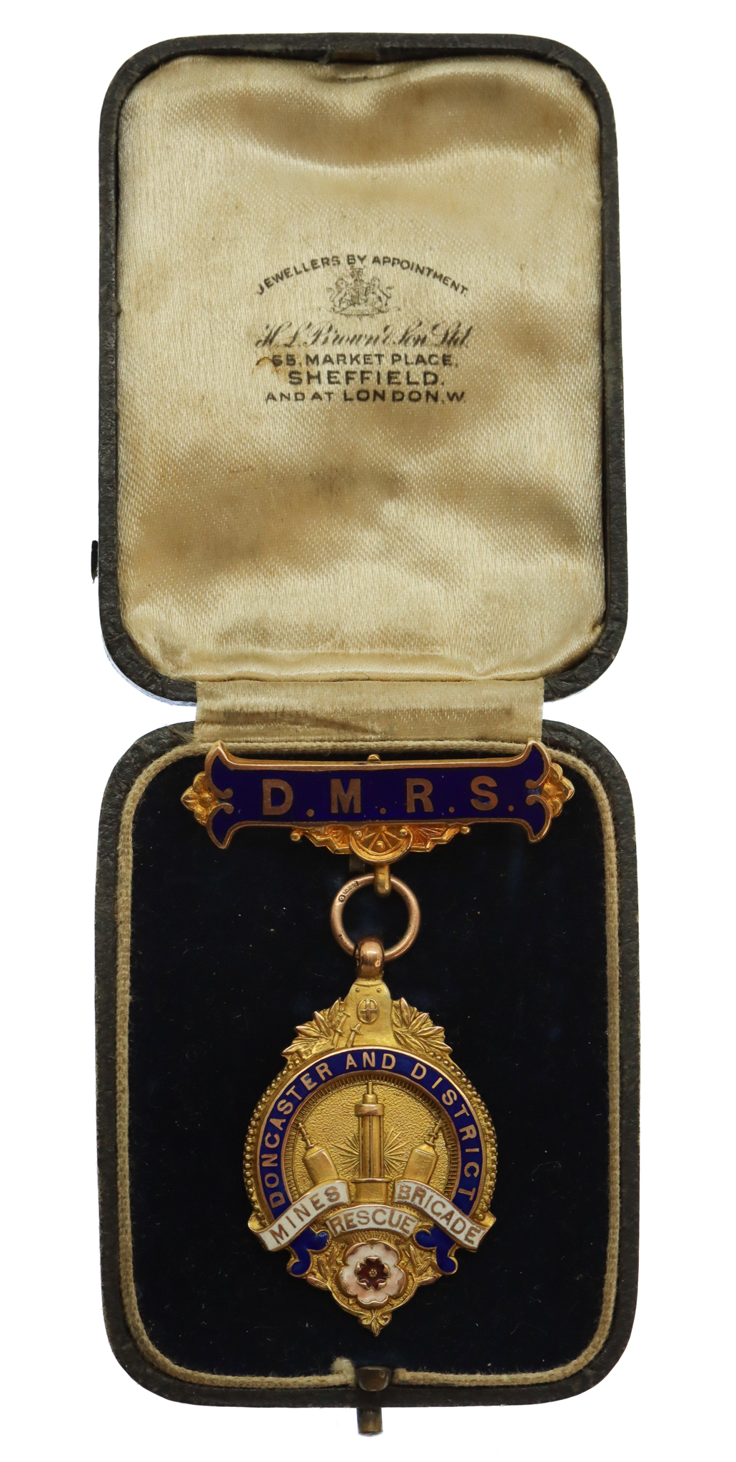 Doncaster and District Mines Rescue Brigade D.M.R.S. 9ct Gold Fob Medal in Box - C.E. Wagstaff