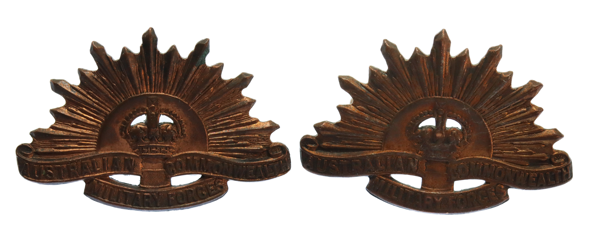 Pair of Australian Commonwealth Military Forces Collar Badges - King's Crown