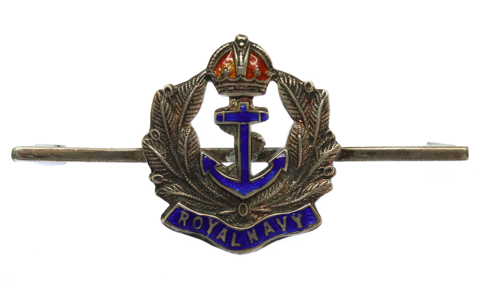 Royal Navy Silver & Enamel Sweetheart Brooch - King's Crown