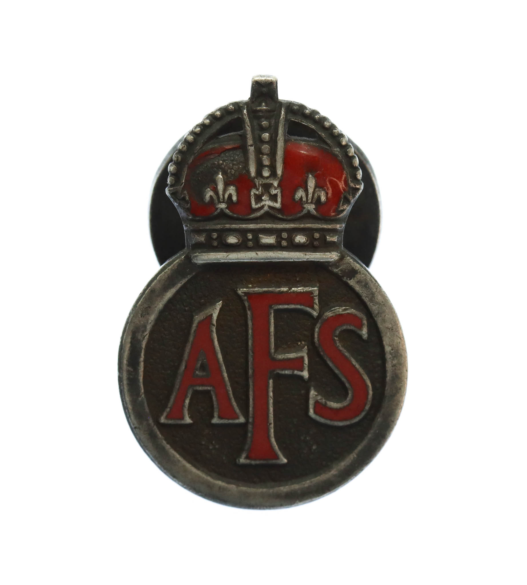 Auxiliary Fire Service (A.F.S.) Sterling Silver Enamelled Lapel Badge - King's Crown