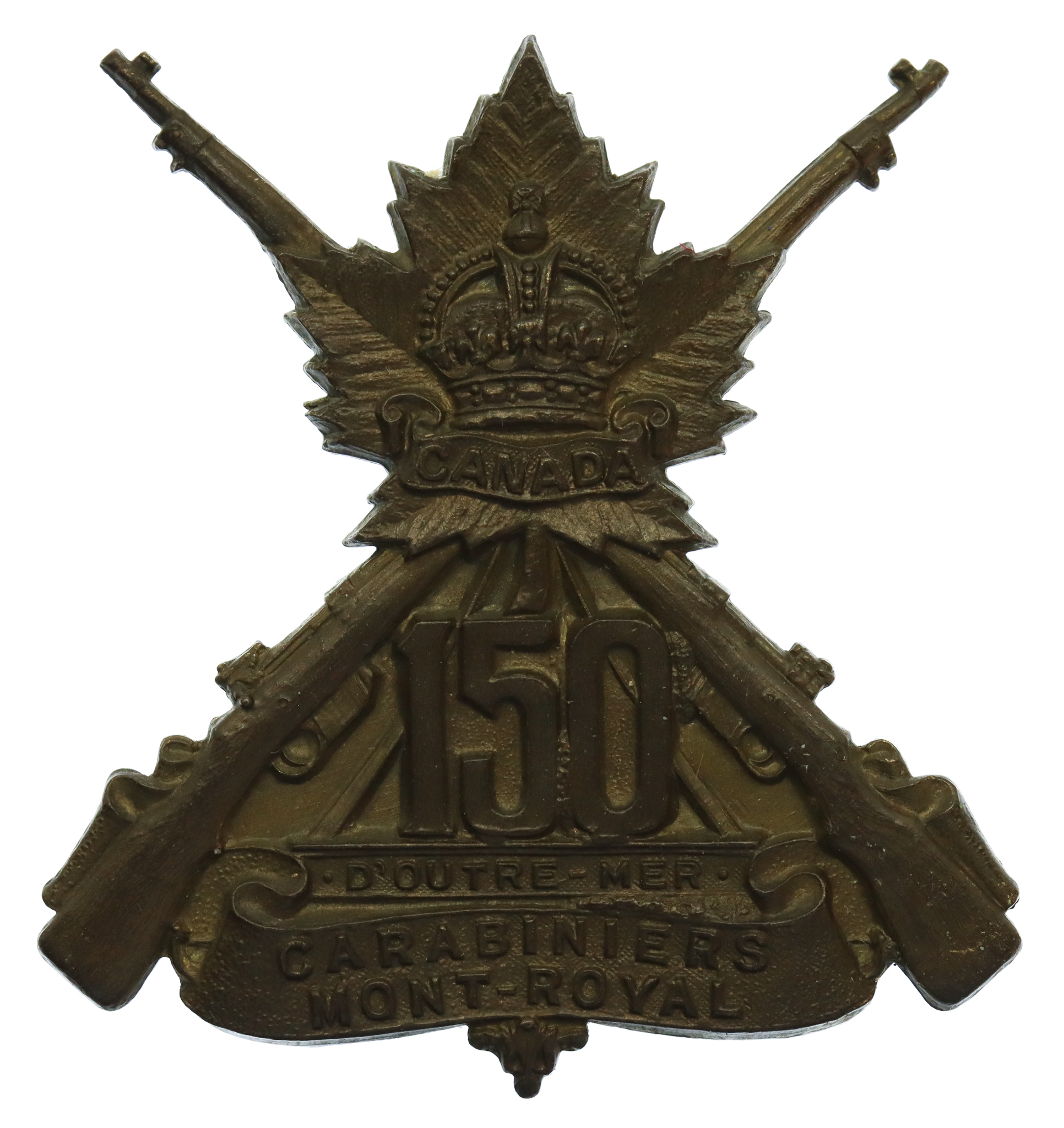 Canadian 150th Infantry Battalion (Carabiniers Mont Royal) WW1 C.E.F. Cap Badge