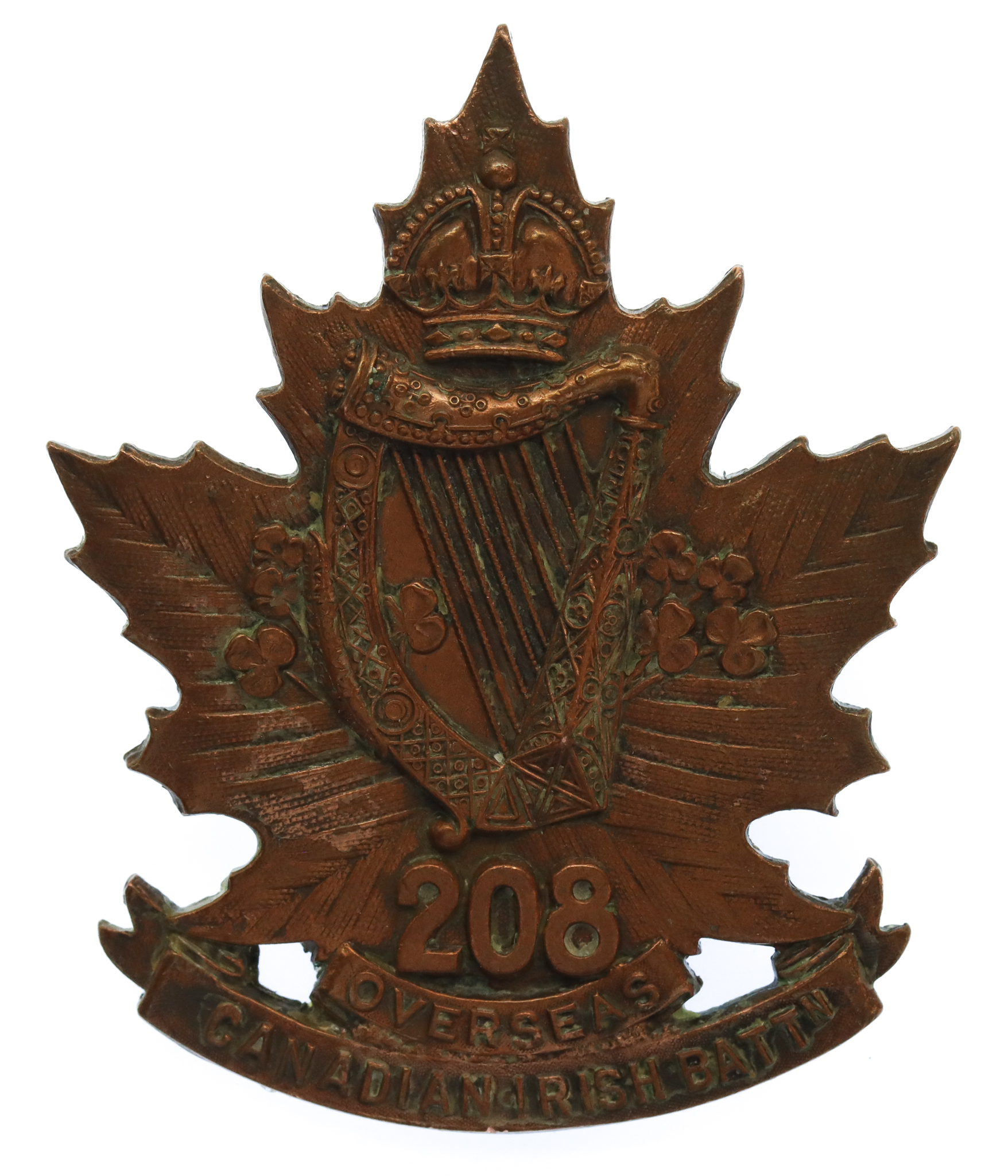 Canadian 208th Infantry Battalion (Canadian Irish) WW1 C.E.F. Cap Badge