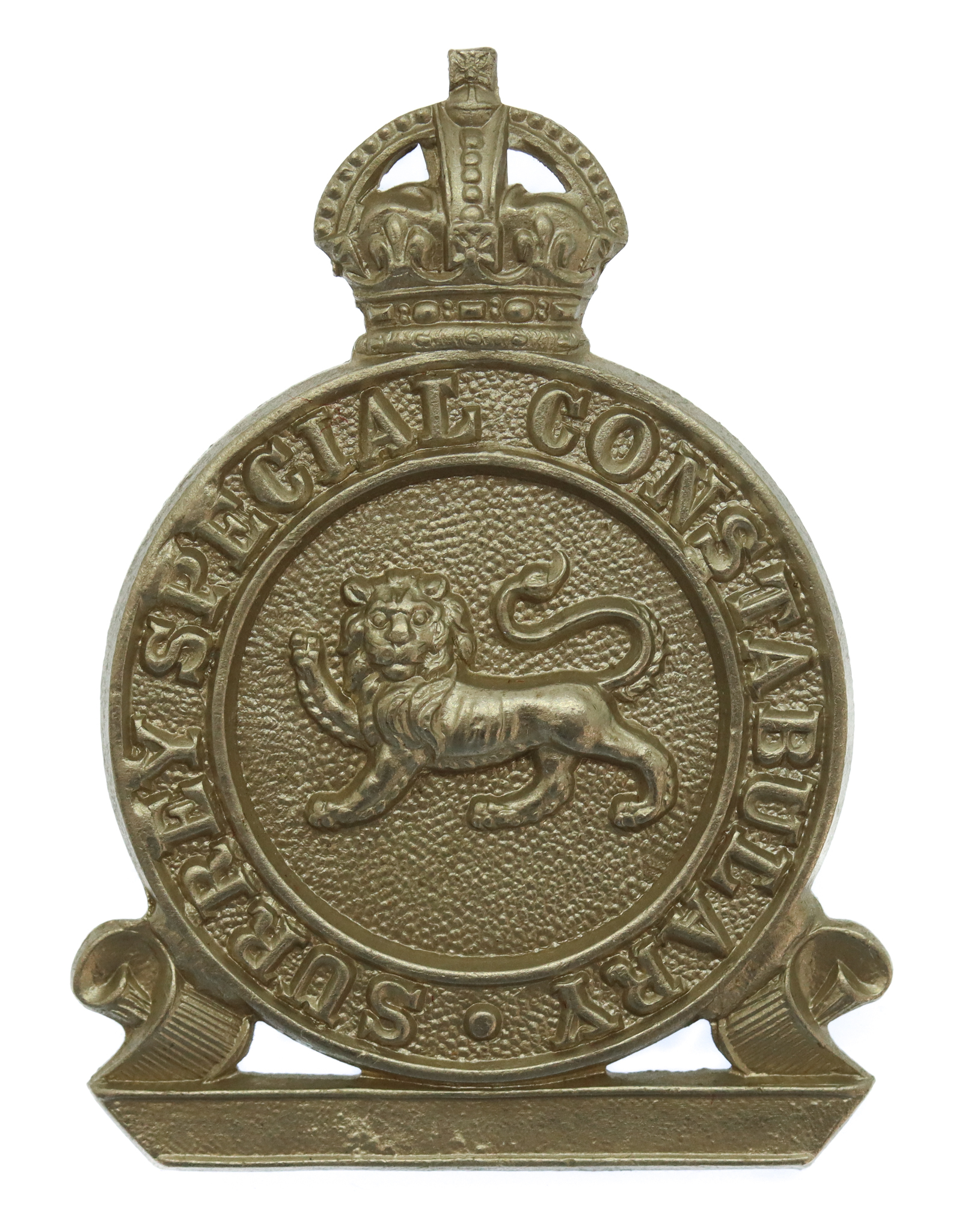 Surrey Special Constabulary White Metal Cap Badge - King's Crown