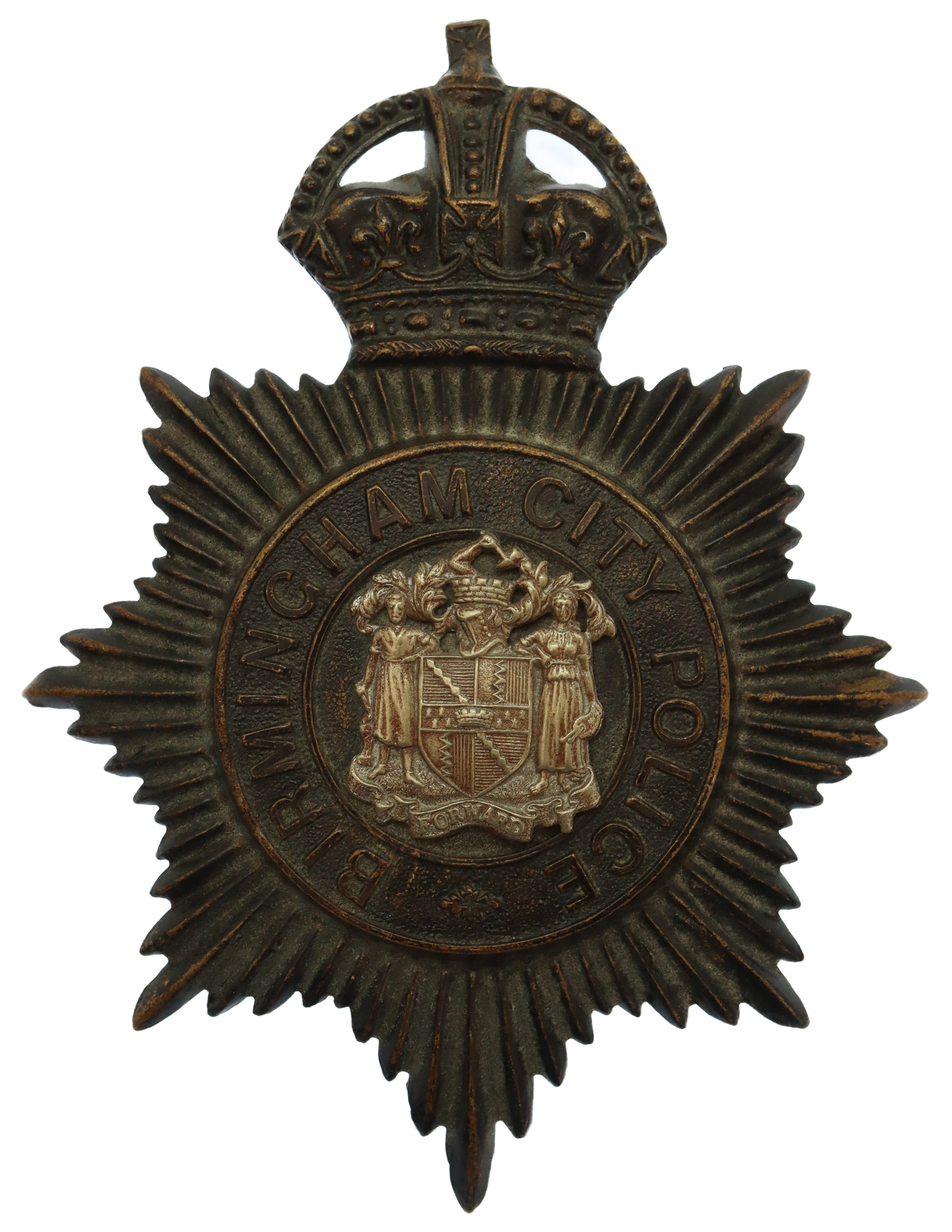 Birmingham City Police Night Helmet Plate - King's Crown