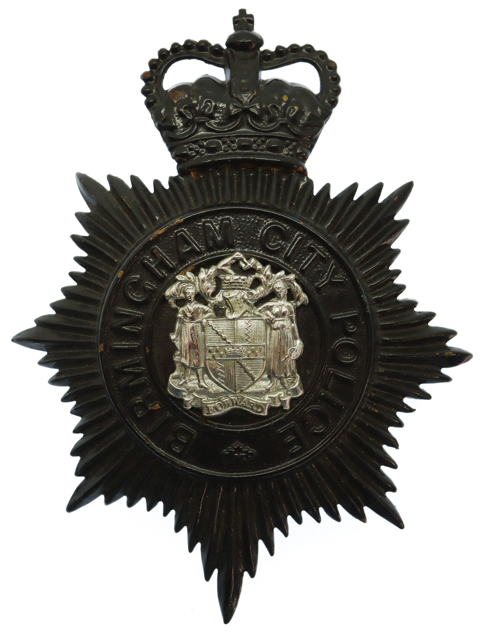 Birmingham City Police Night Helmet Plate - Queen's Crown