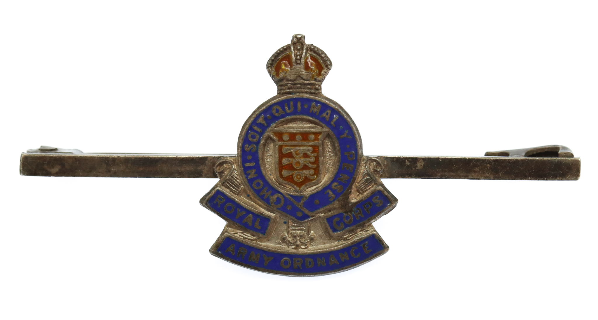 Royal Army Ordinance Corps (R.A.O.C.) Silver & Enamel Sweetheart Brooch/Tie Pin - King's Crown