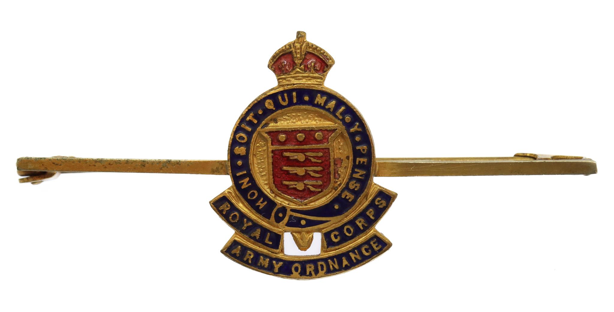 Royal Army Ordinance Corps (R.A.O.C.) Brass & Enamel Sweetheart Brooch/Tie Pin - King's Crown
