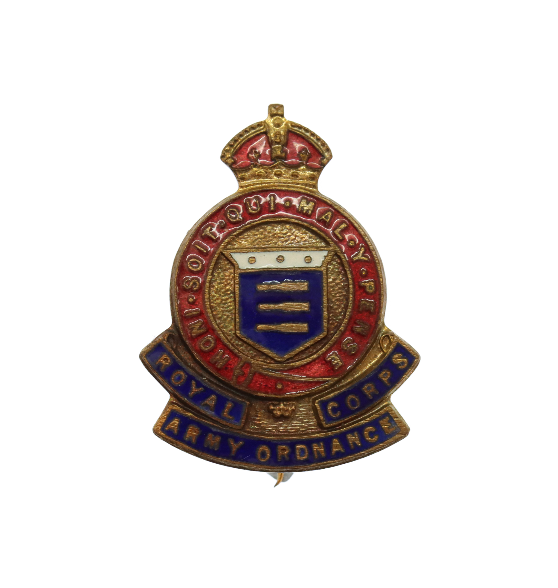 Royal Army Ordinance Corps (R.A.O.C.)  Enamelled Sweetheart Brooch - King's Crown