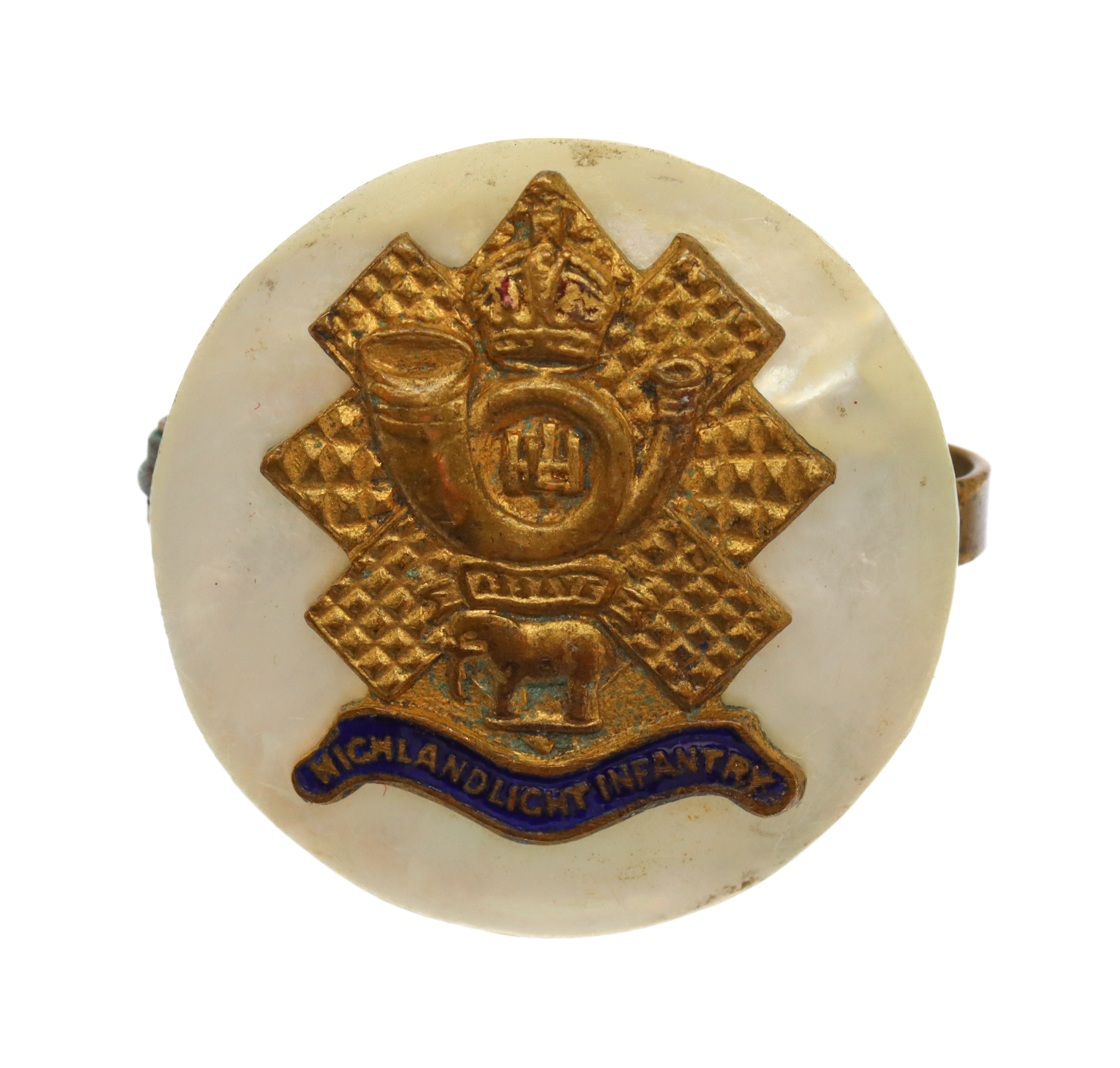 Highland Light Infantry (H.L.I.) Mother of Pearl Sweetheart Brooch - King's Crown