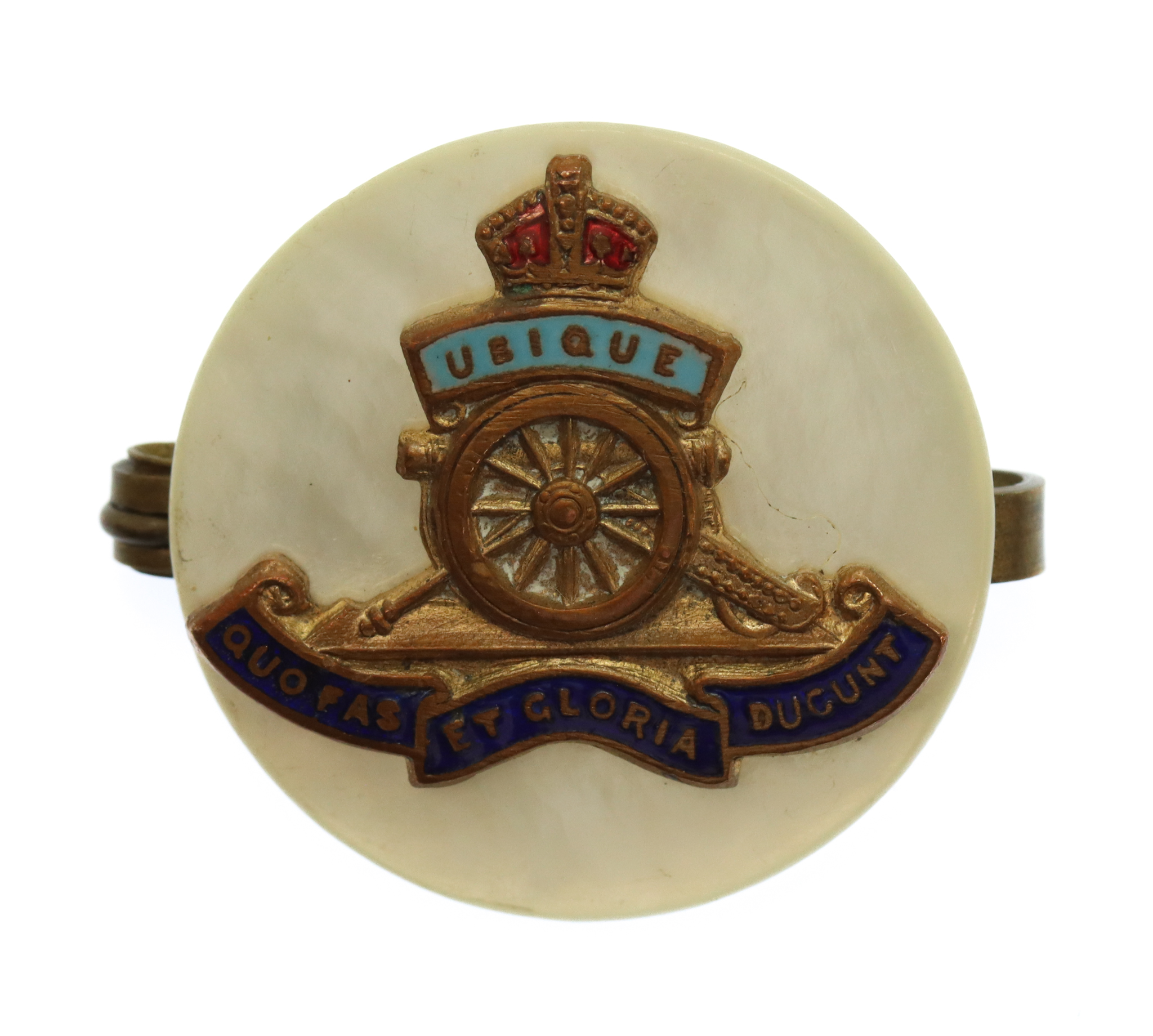 Royal Artillery Mother of Pearl Sweetheart Brooch - King's Crown