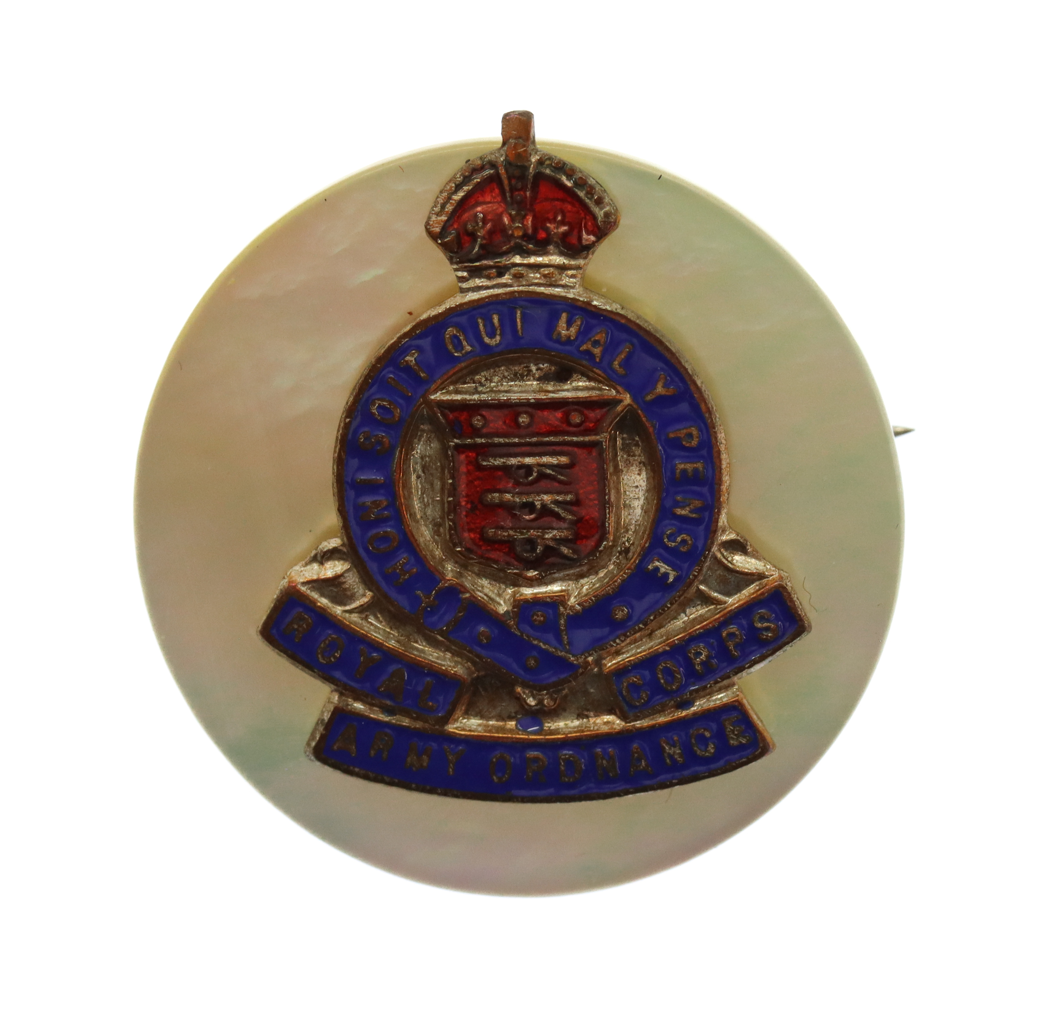 Royal Army Ordinance Corps (R.A.O.C.)  Mother of Pearl Sweetheart Brooch - King's Crown