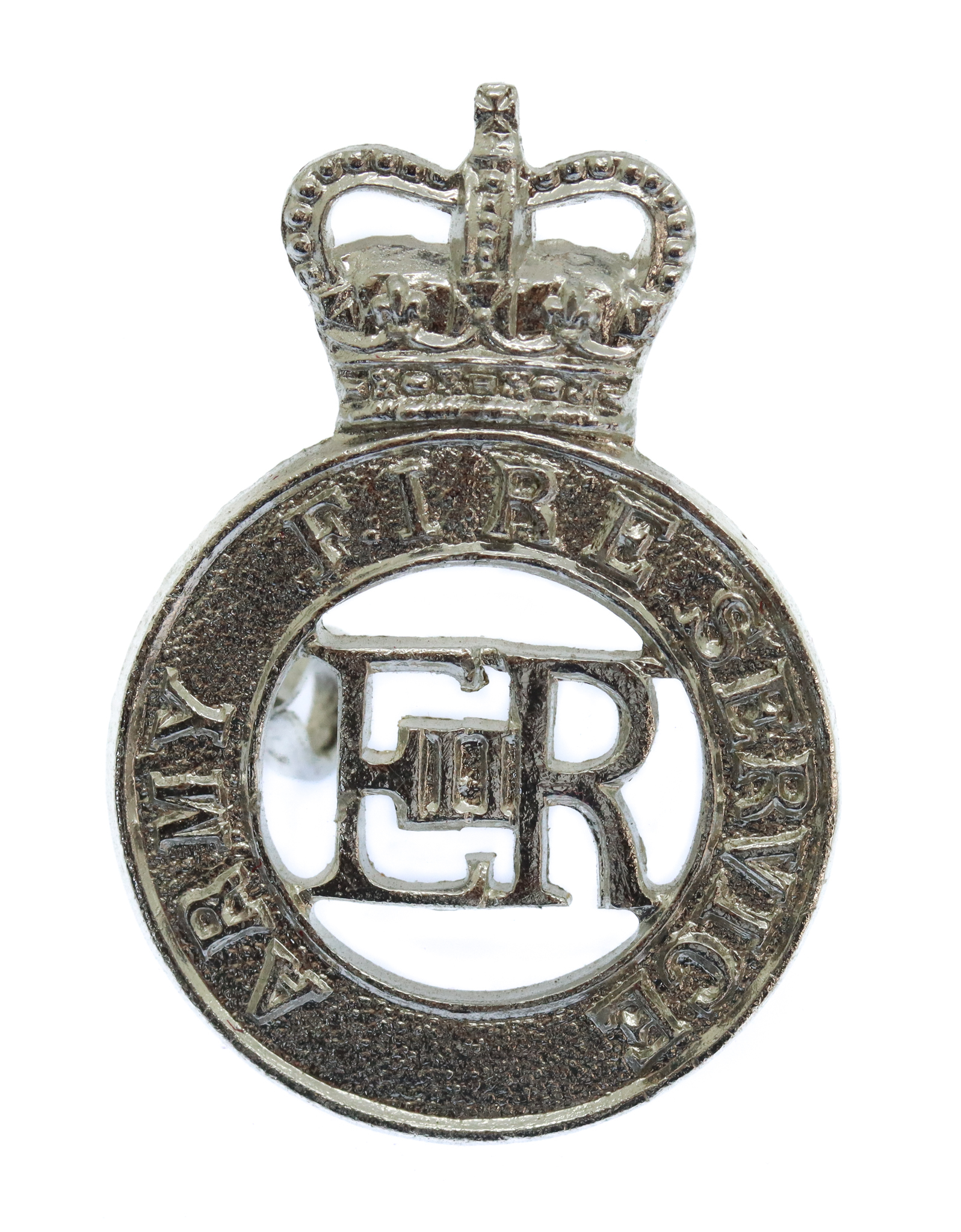 Army Fire Service Anodised (Staybrite) Cap Badge - Queen's Crown