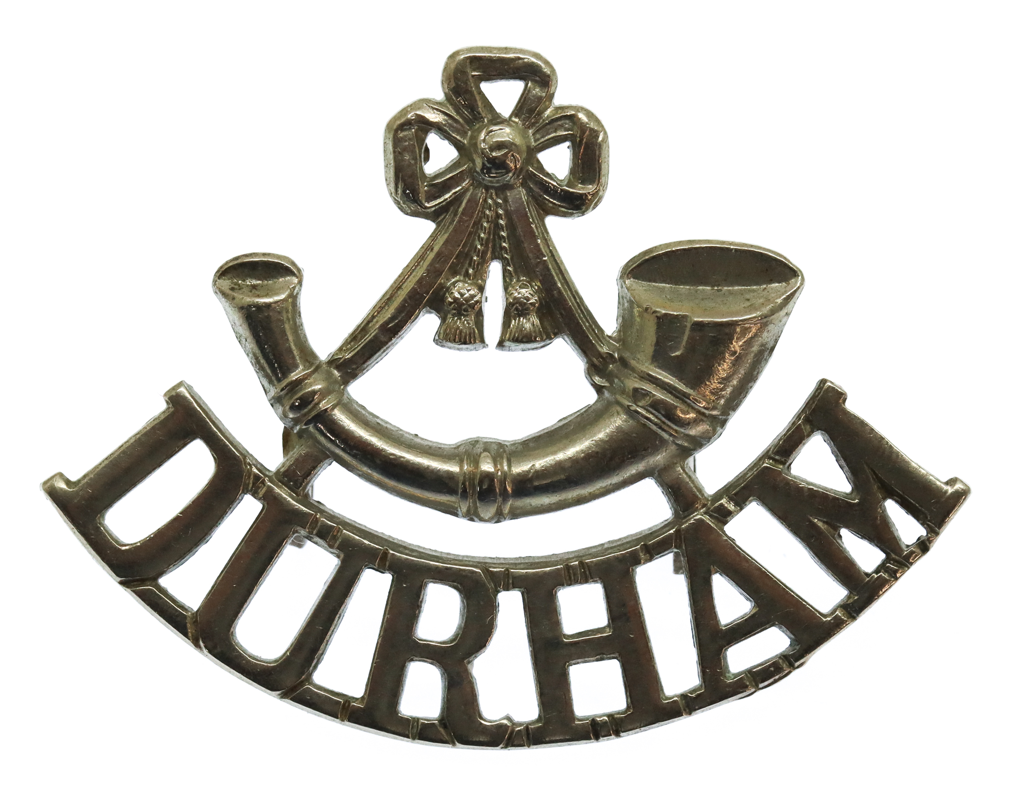 Durham Light Infantry (Bugle/DURHAM) White Metal Shoulder Title