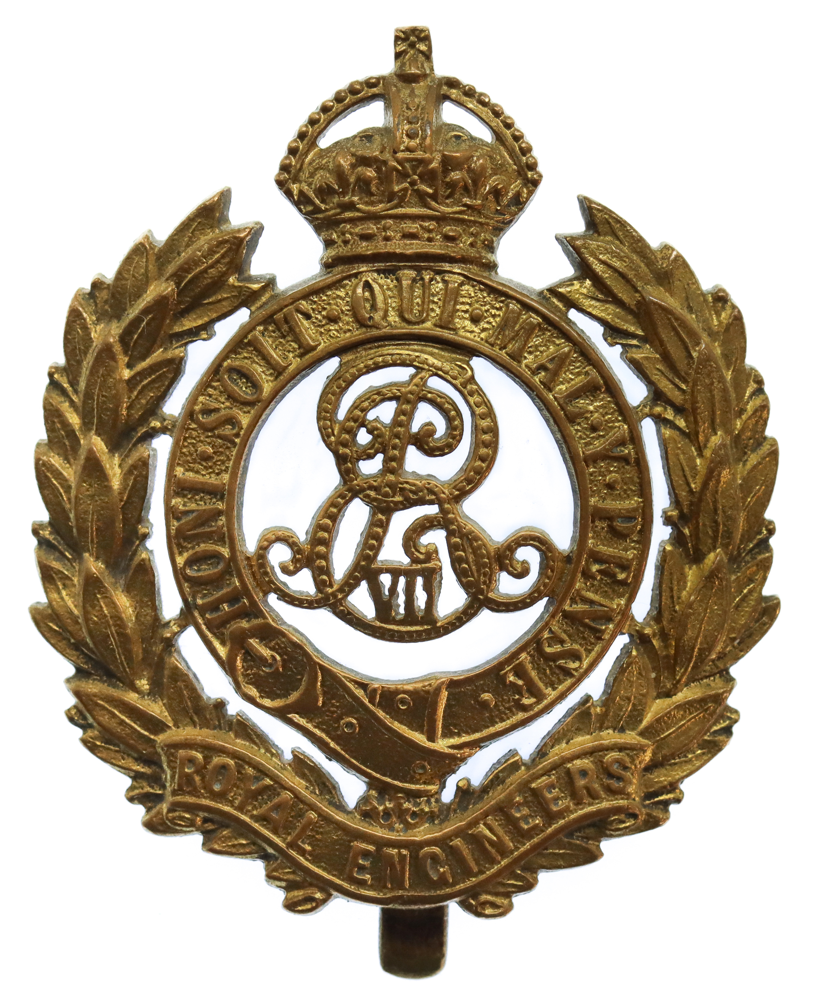 Edward VII Royal Engineers Officer's Gilt Cap Badge