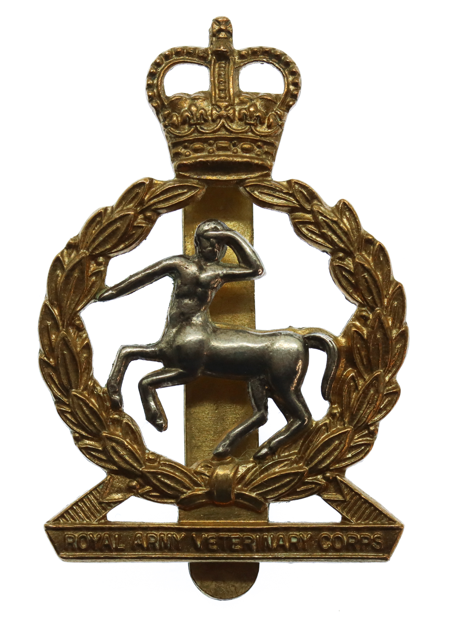 Royal Army Veterinary Corps (R.A.V.C.) Bi-Metal Cap Badge - Queen's Crown