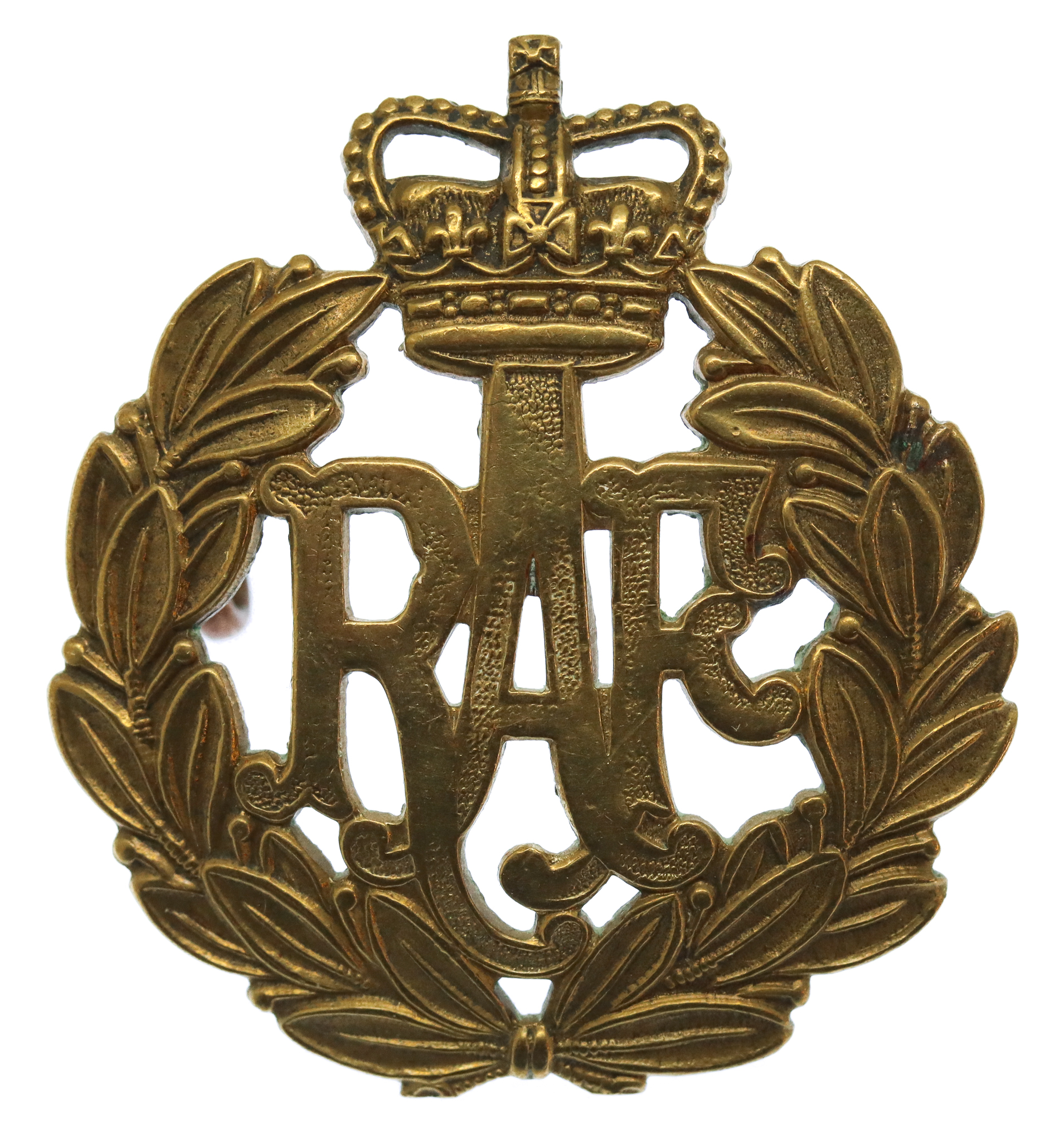 Royal Air Force (R.A.F.) Brass Cap Badge - Queen's Crown