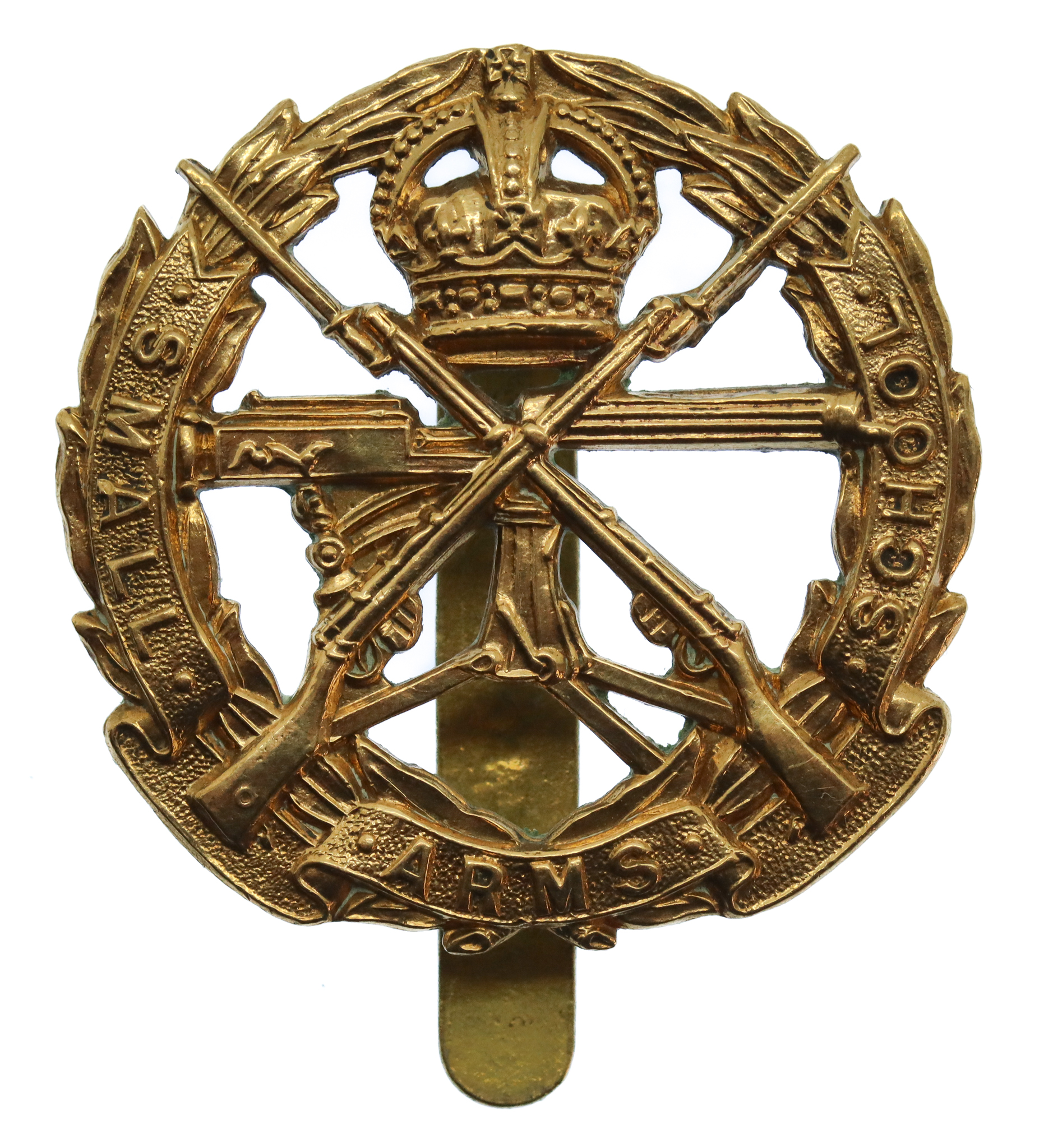 Small Arms School Brass Cap Badge - King's Crown