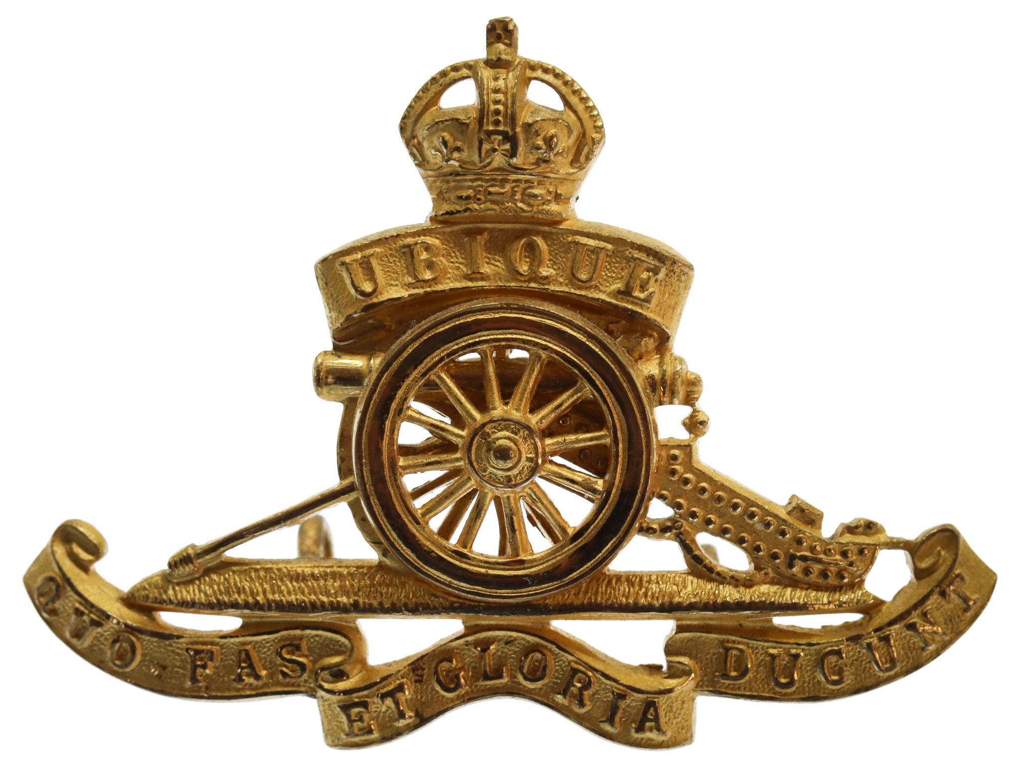Royal Artillery Officer's Gilt Cap Badge - King's Crown