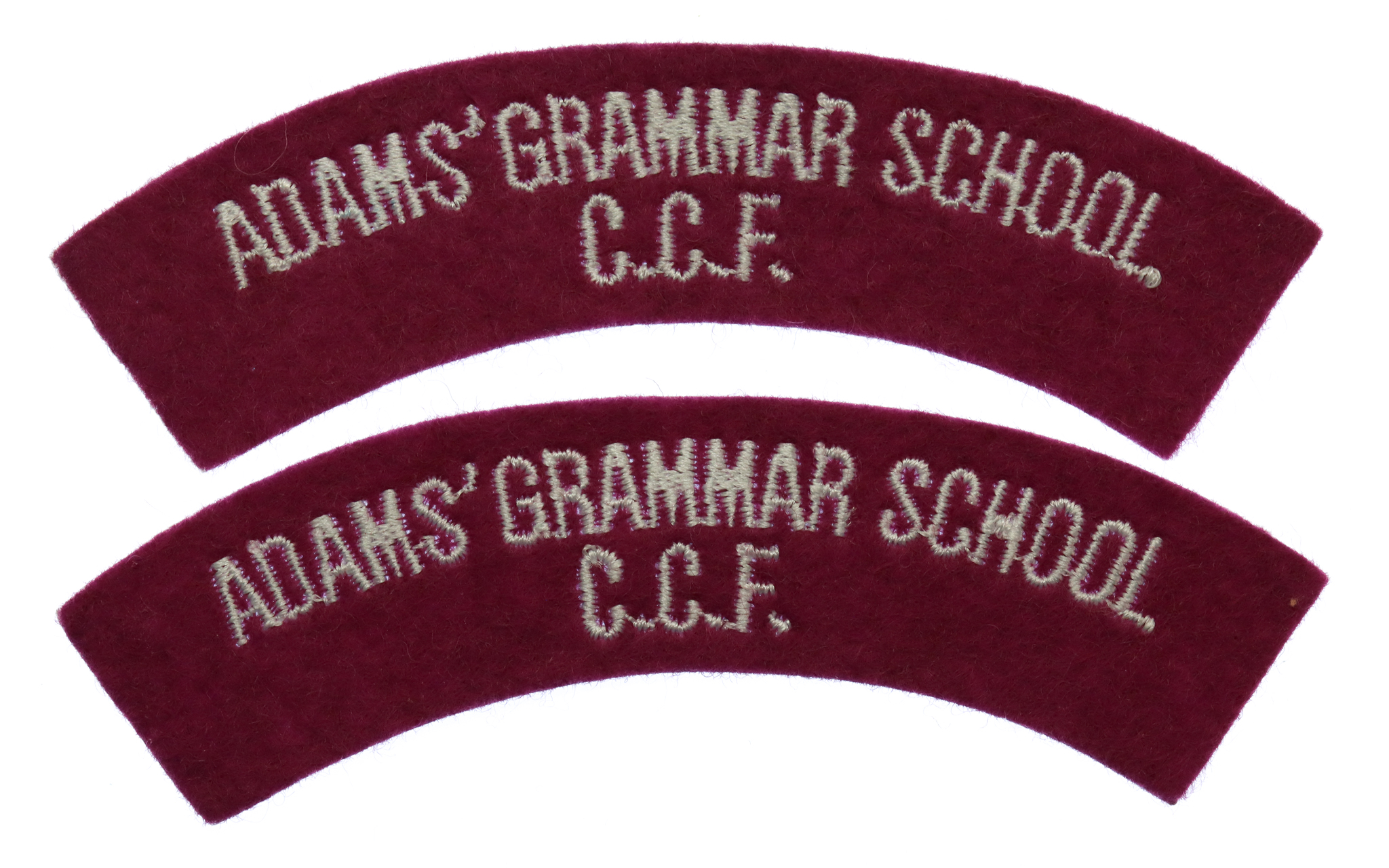 Pair of Adams' Grammar School C.C.F. Cloth Shoulder Titles