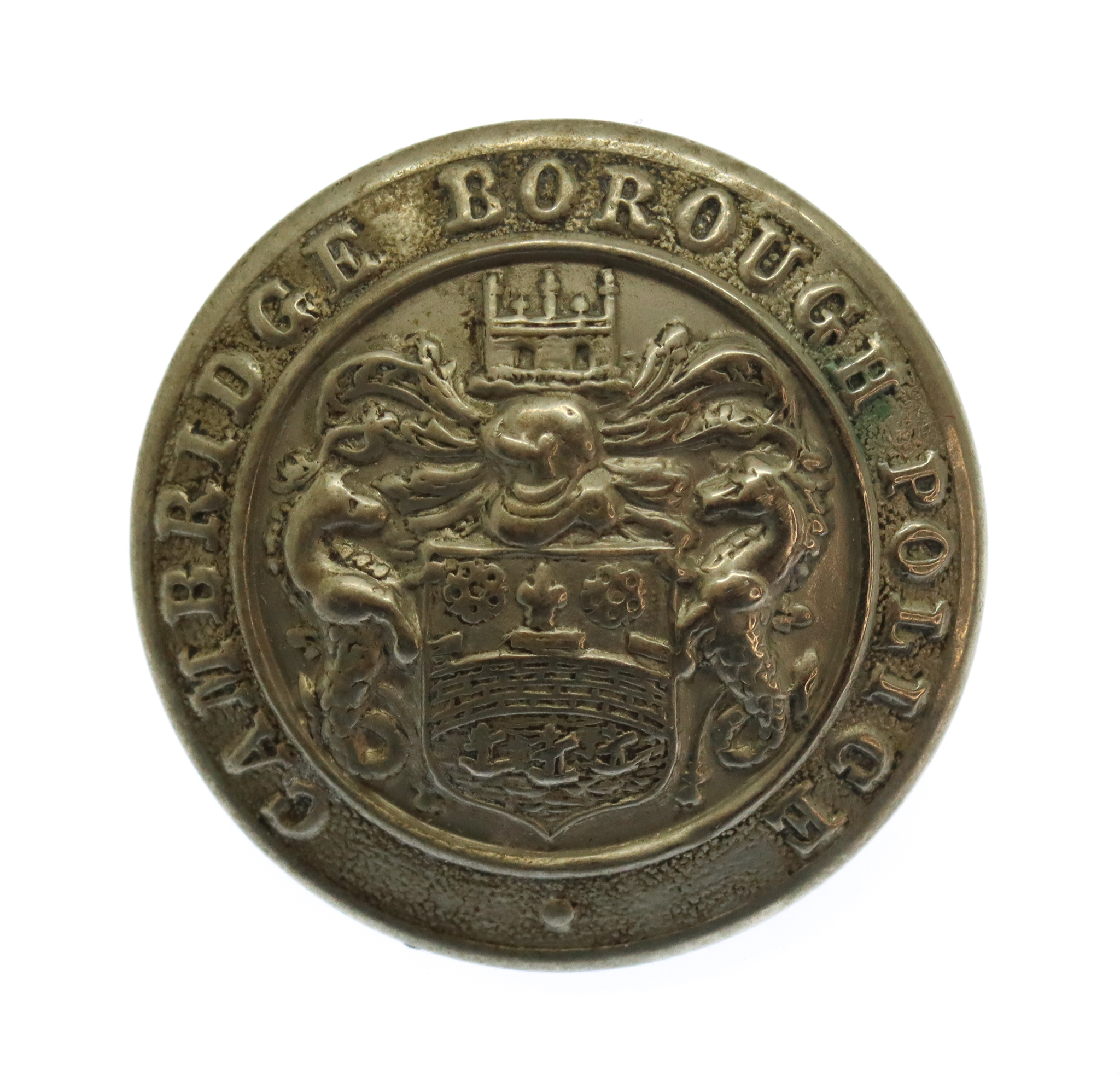 Cambridge Borough Police White Metal Coat of Arms Button (24mm)