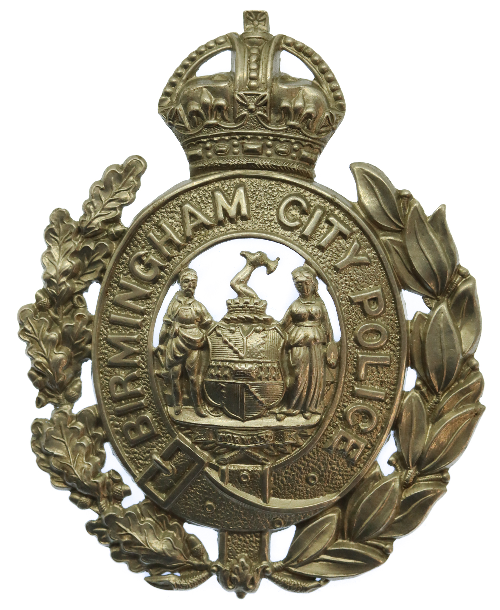 Birmingham City Police Wreath Helmet Plate - King's Crown