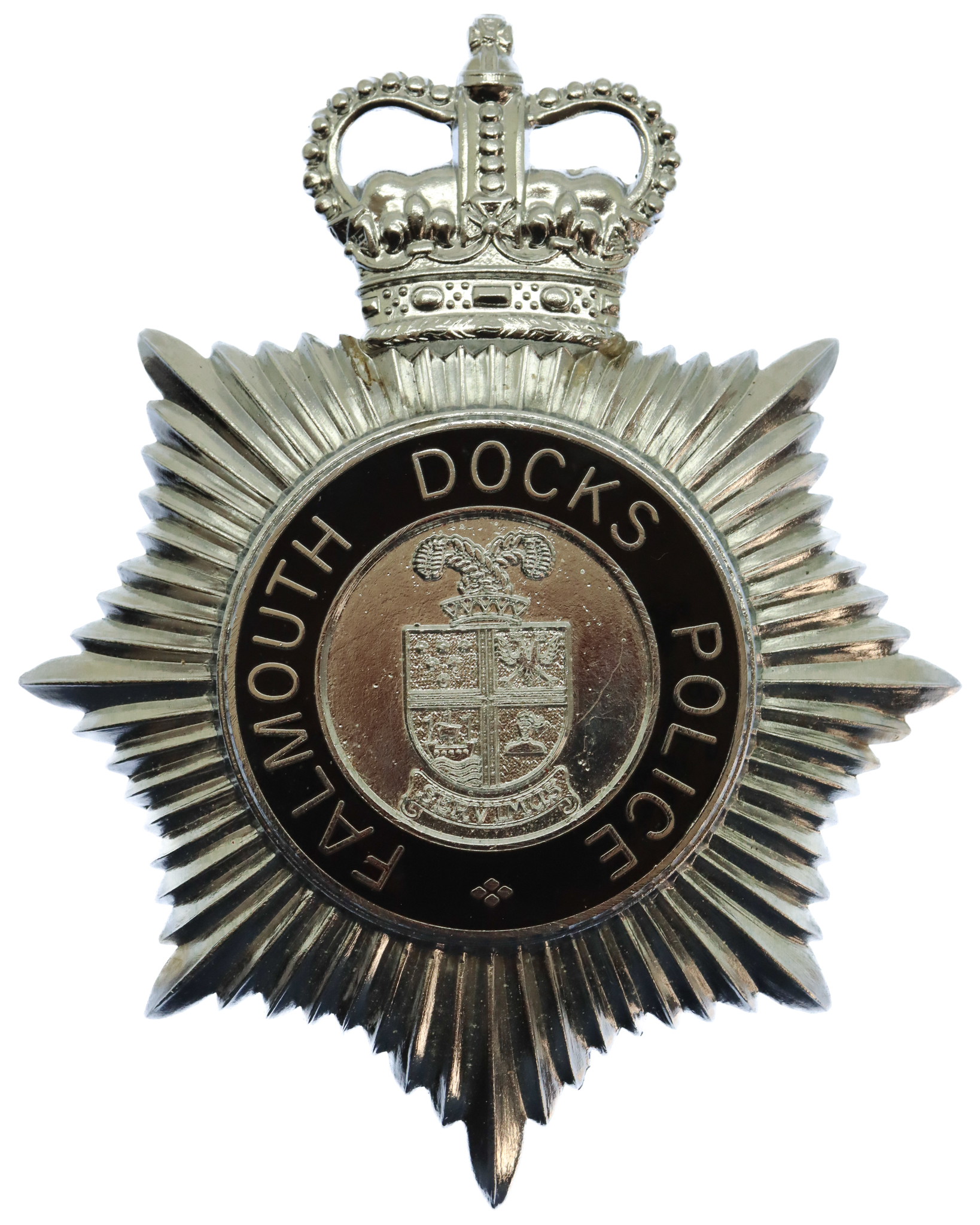 Falmouth Docks Police Enamelled Helmet Plate - Queen's Crown