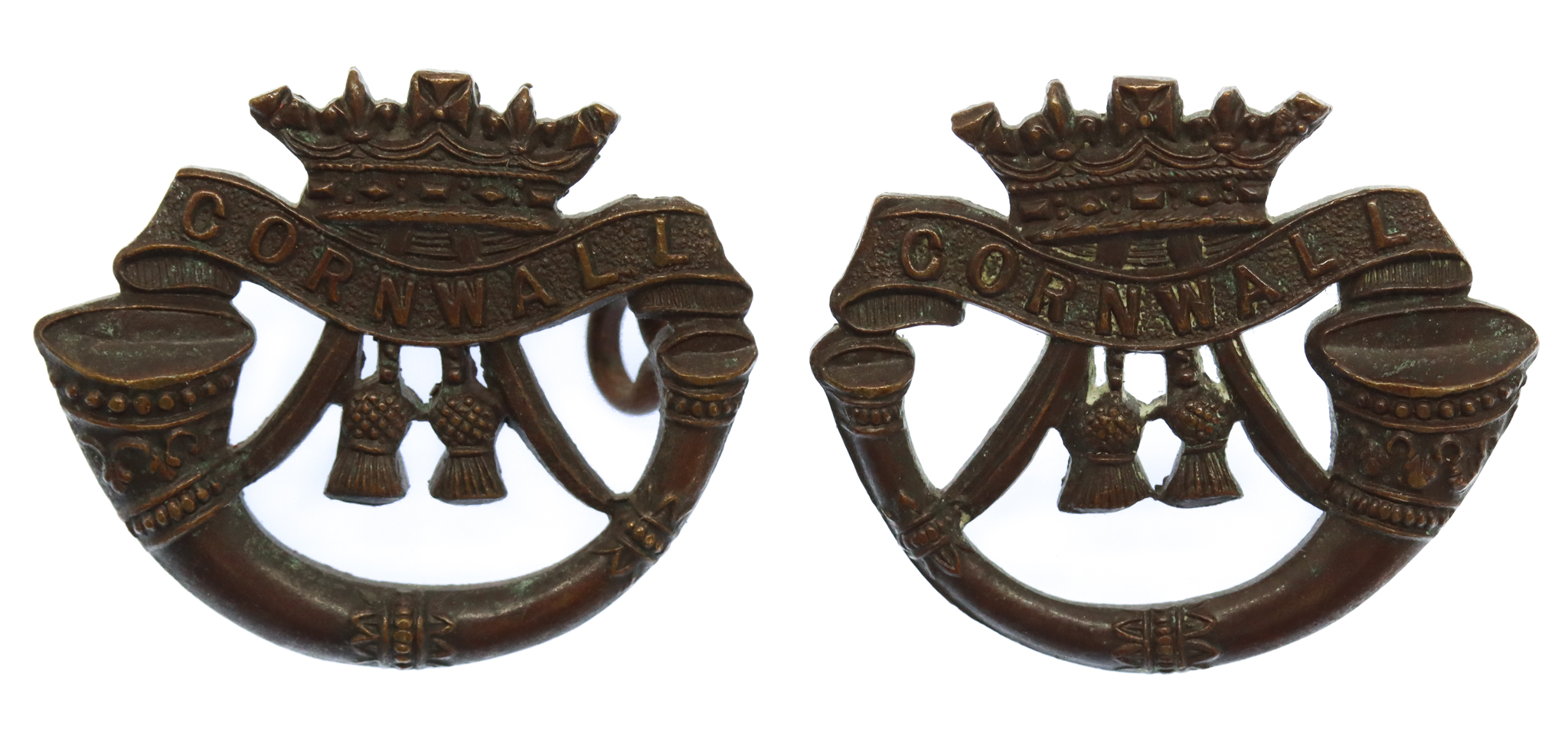 Pair of Duke of Cornwall's Light Infantry Officer's Service Dress Collar Badges