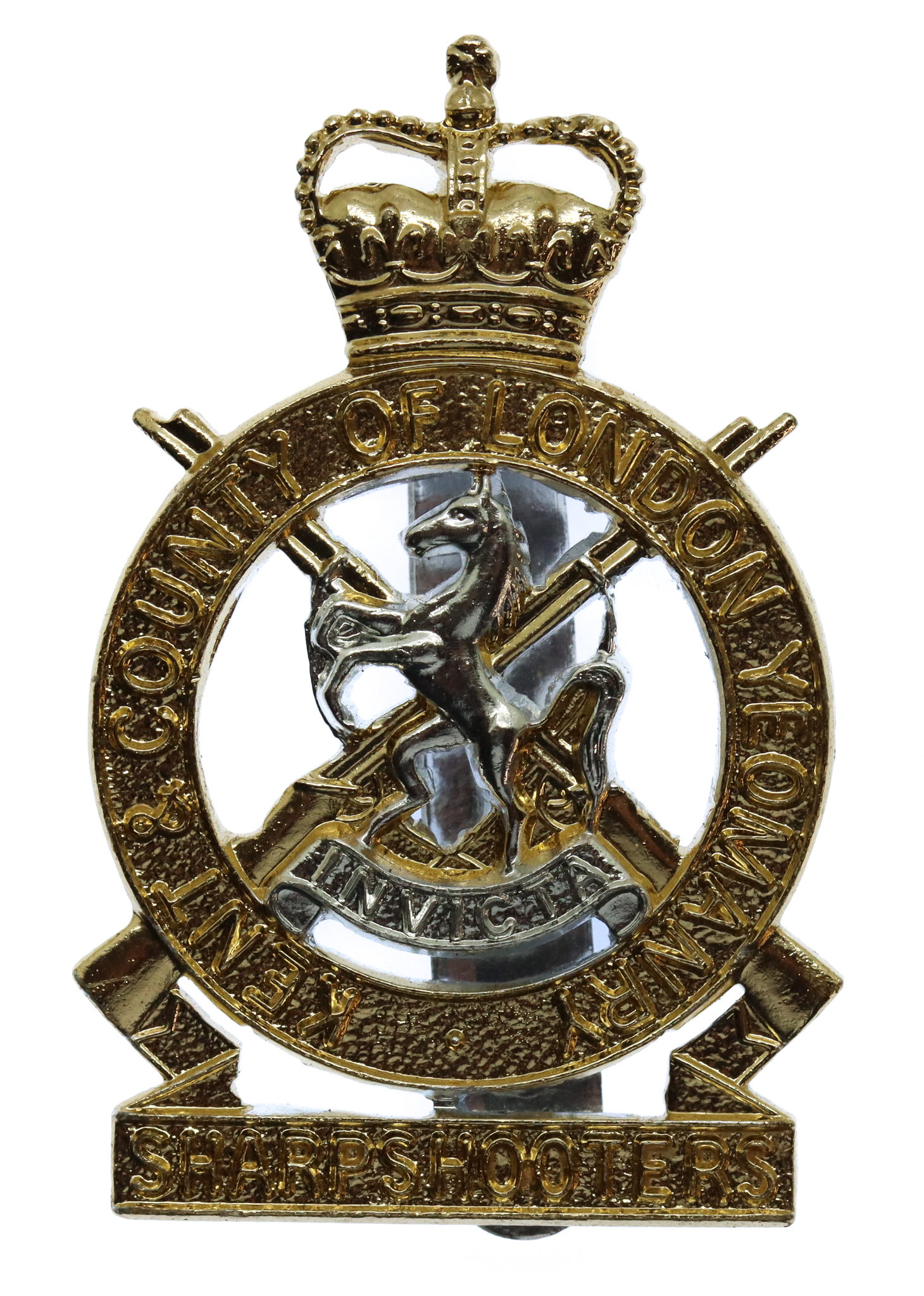 Kent & County of London Yeomanry (Sharpshooters) Anodised (Staybrite) Cap Badge