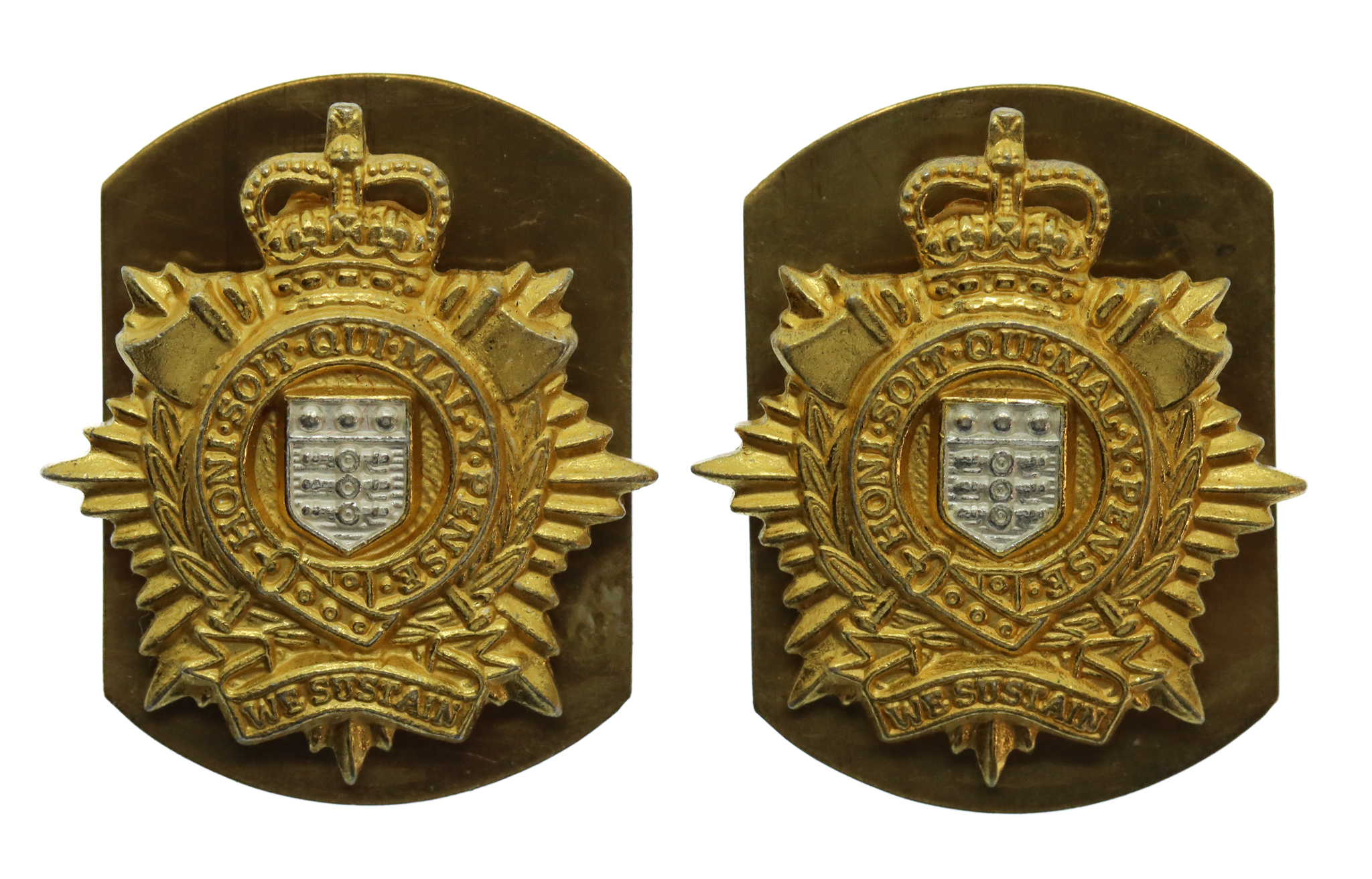 Pair of Royal Logistic Corps (R.L.C.) Bi-metal Collar Badges
