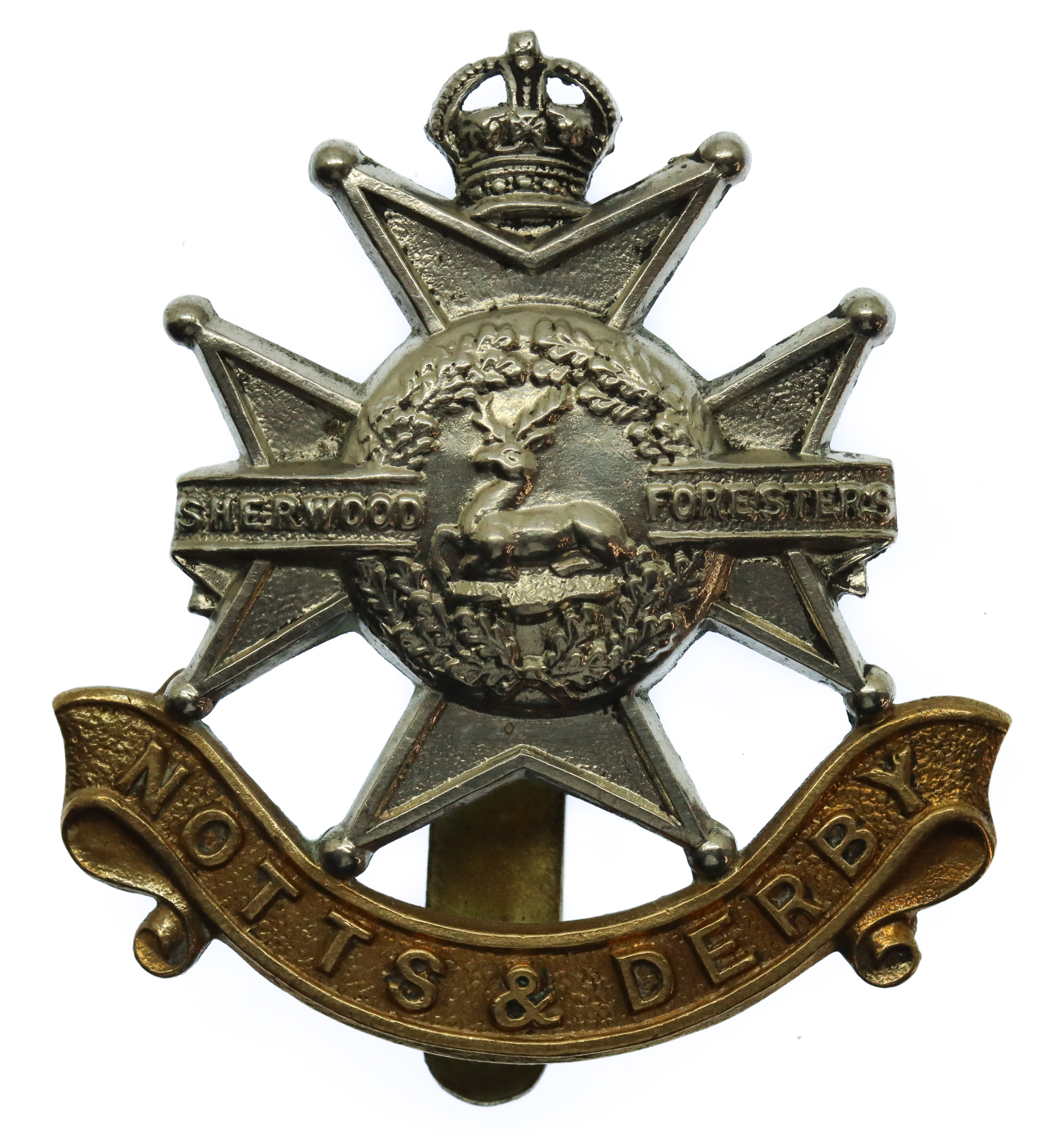 Notts & Derby Regiment (Sherwood Foresters) Cap Badge - King's Crown