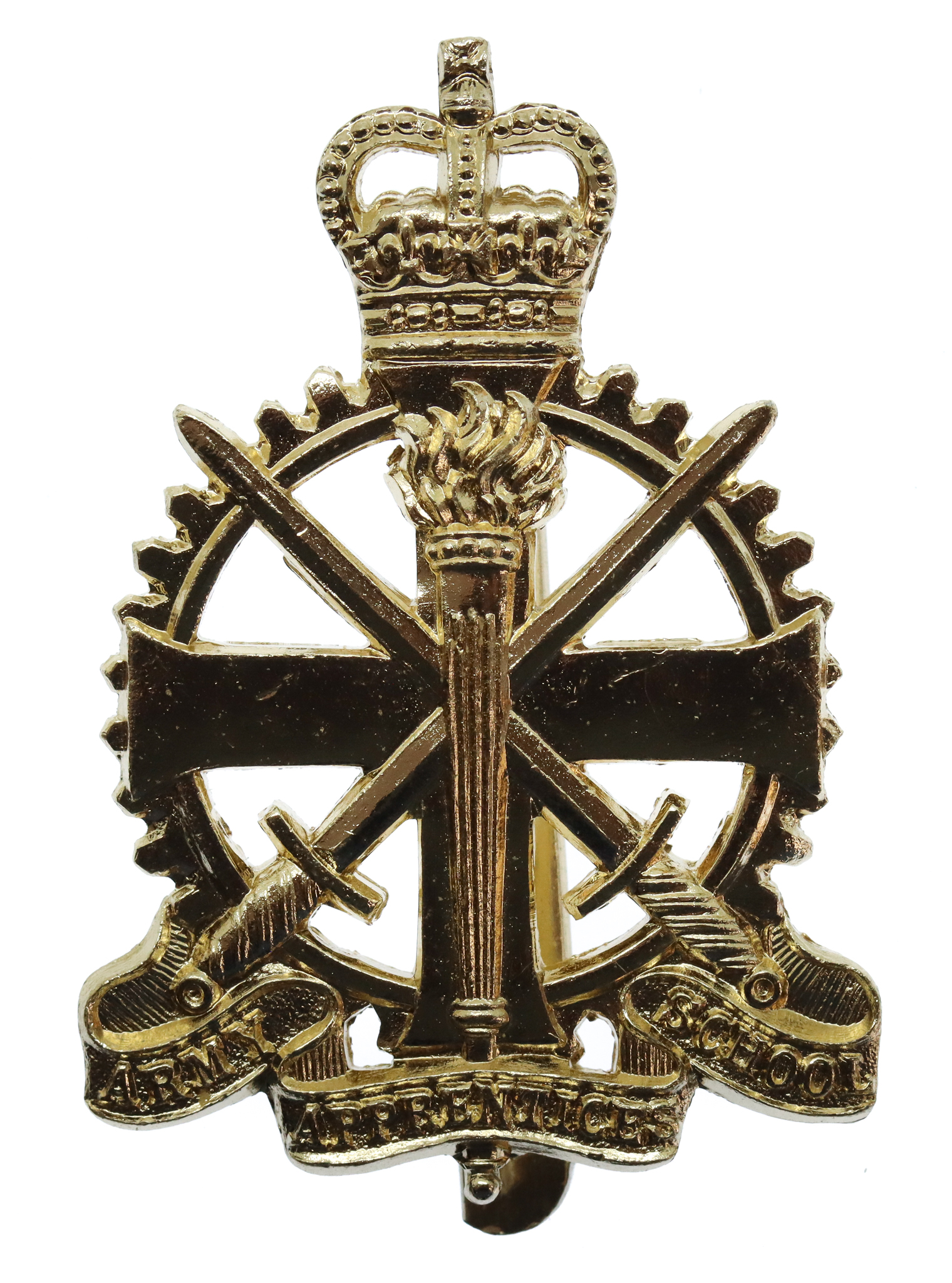 Army Apprentices School Anodised (Staybrite) Cap Badge - Queen's Crown