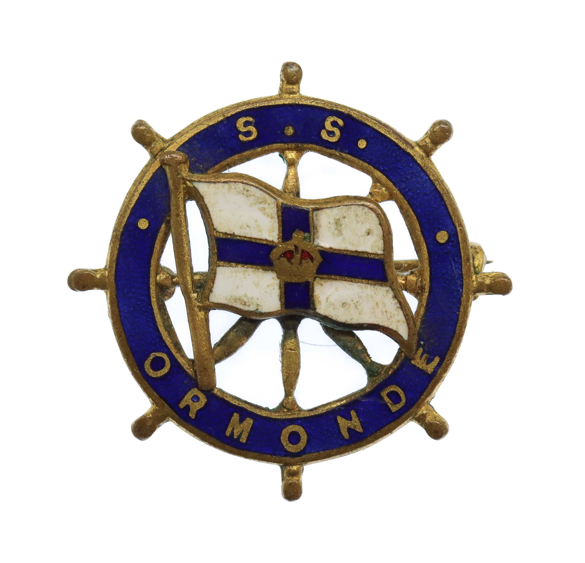 Orient Line S.S. Ormonde Ships Wheel Enamel Brooch Badge