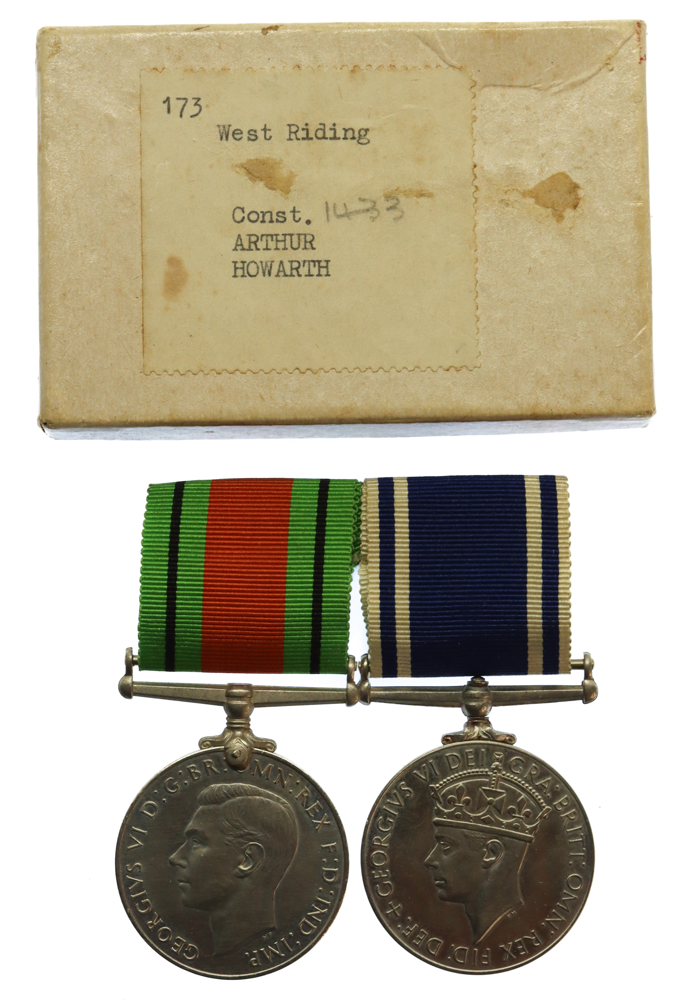 WW2 Defence Medal and George VI Police Long Service & Good Conduct Medal Pair - Constable Arthur Howarth, West Riding Constabulary
