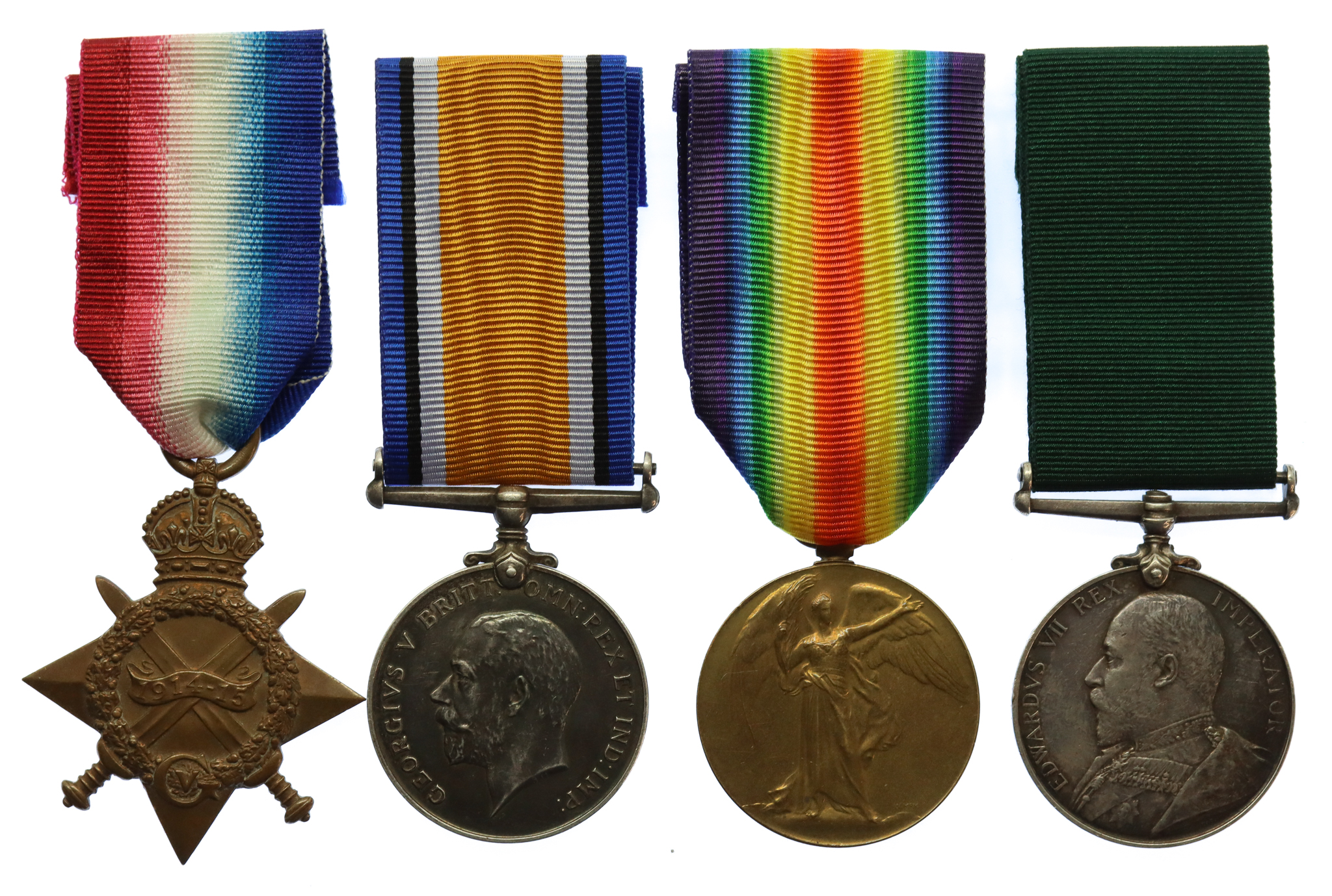 WW1 1914-15 Star, British War Medal, Victory Medal and Edward VII Volunteer Long Service Medal Group of Four - Major, F.L. Grant, 10th Bn. Cameronians (Scottish Rifles)