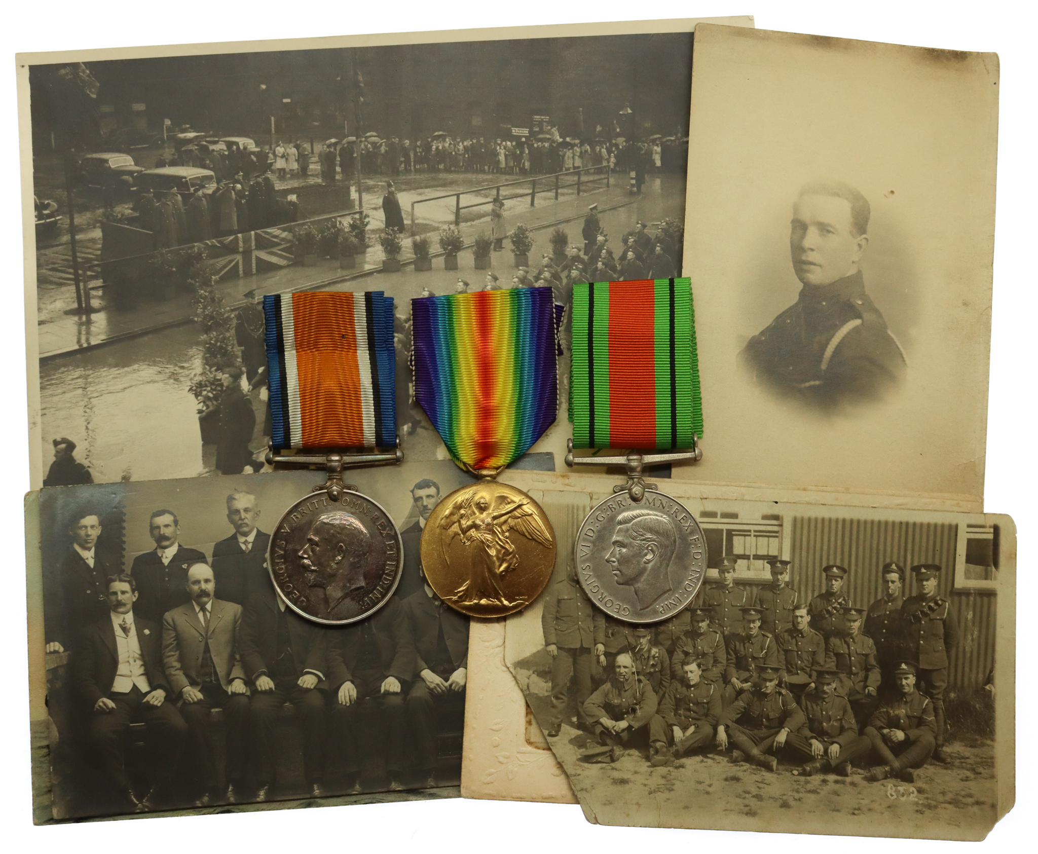 WW1 British War Medal, Victory Medal & WW2 Defence Medal Group of Three - Dvr. W. Heritage, Royal Artillery - Twice Wounded