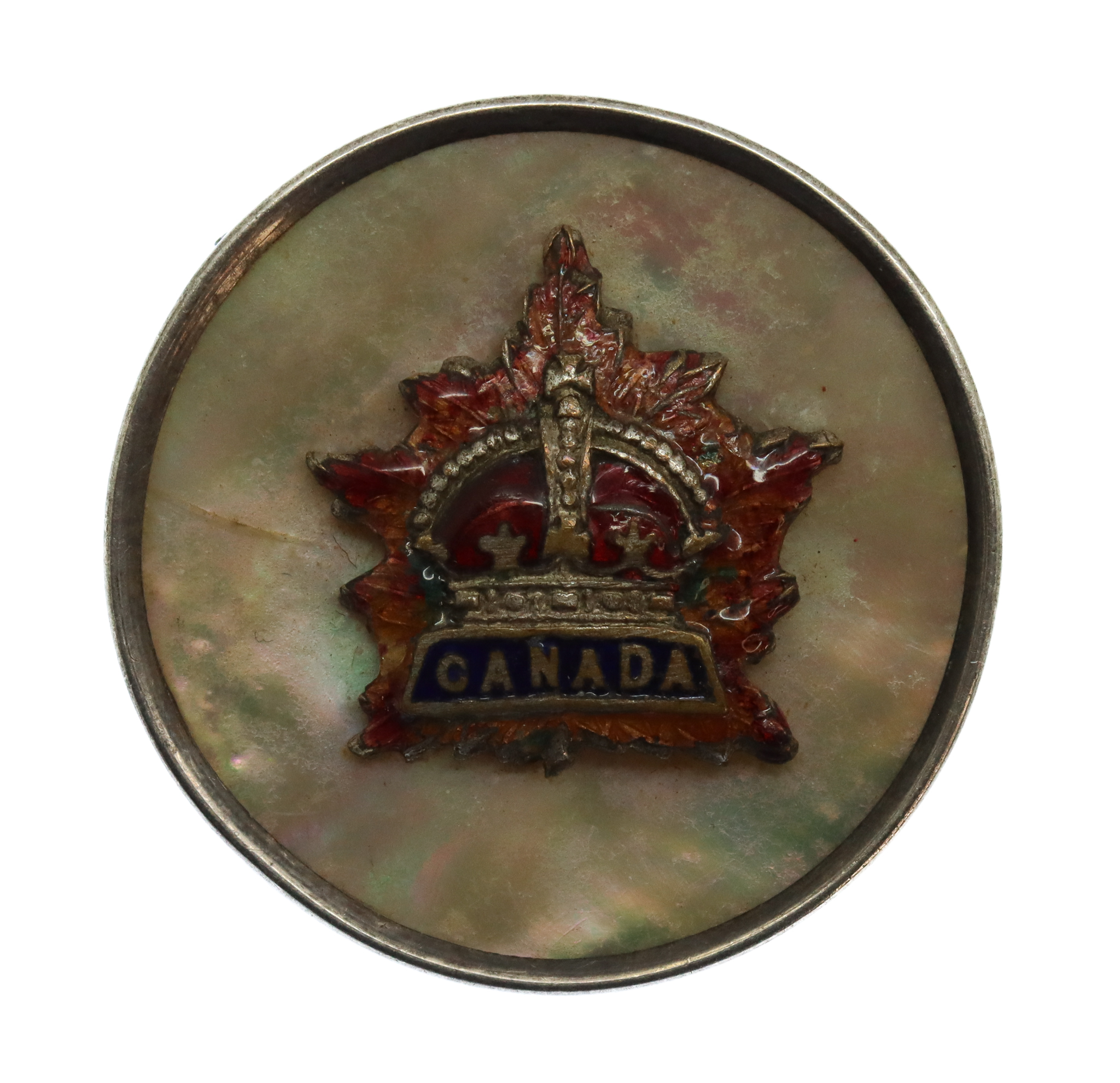 Canadian Military Forces Mother of Pearl & Silver Rim Sweetheart Brooch