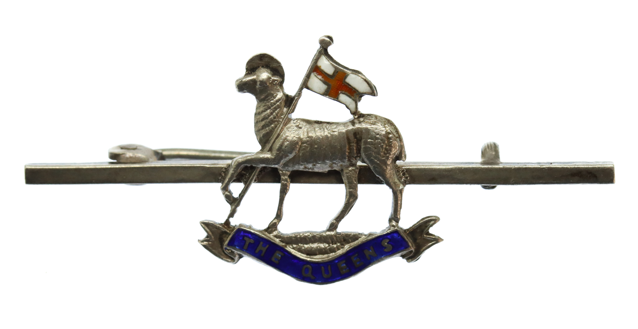 Queen's (Royal West Surrey) Regiment Sterling Silver & Enamel Sweetheart Brooch